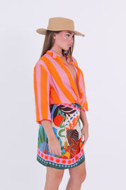 CAMICIA MUSSOLA RIGA ARANCIO/ROSA