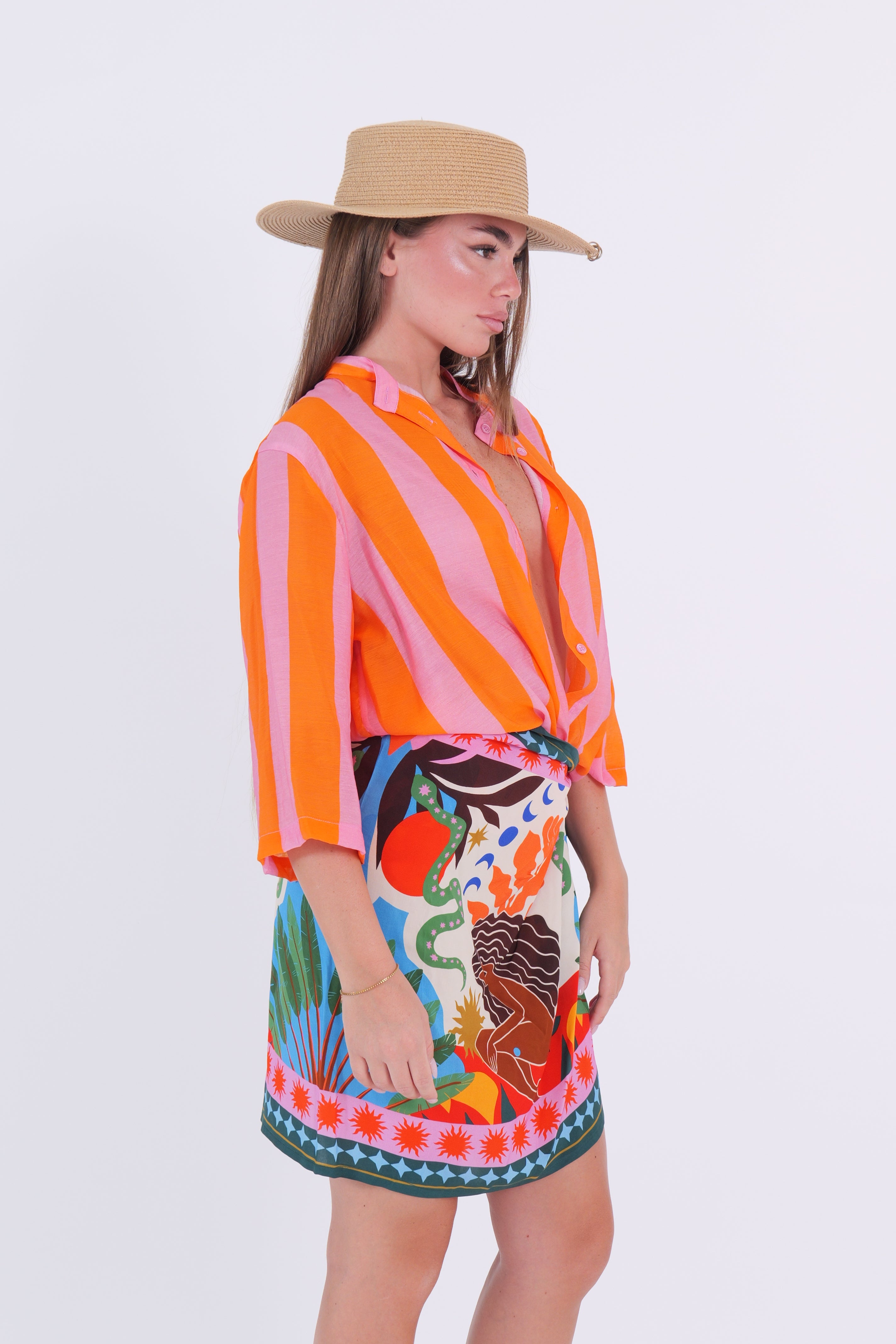 CAMICIA MUSSOLA RIGA ARANCIO/ROSA