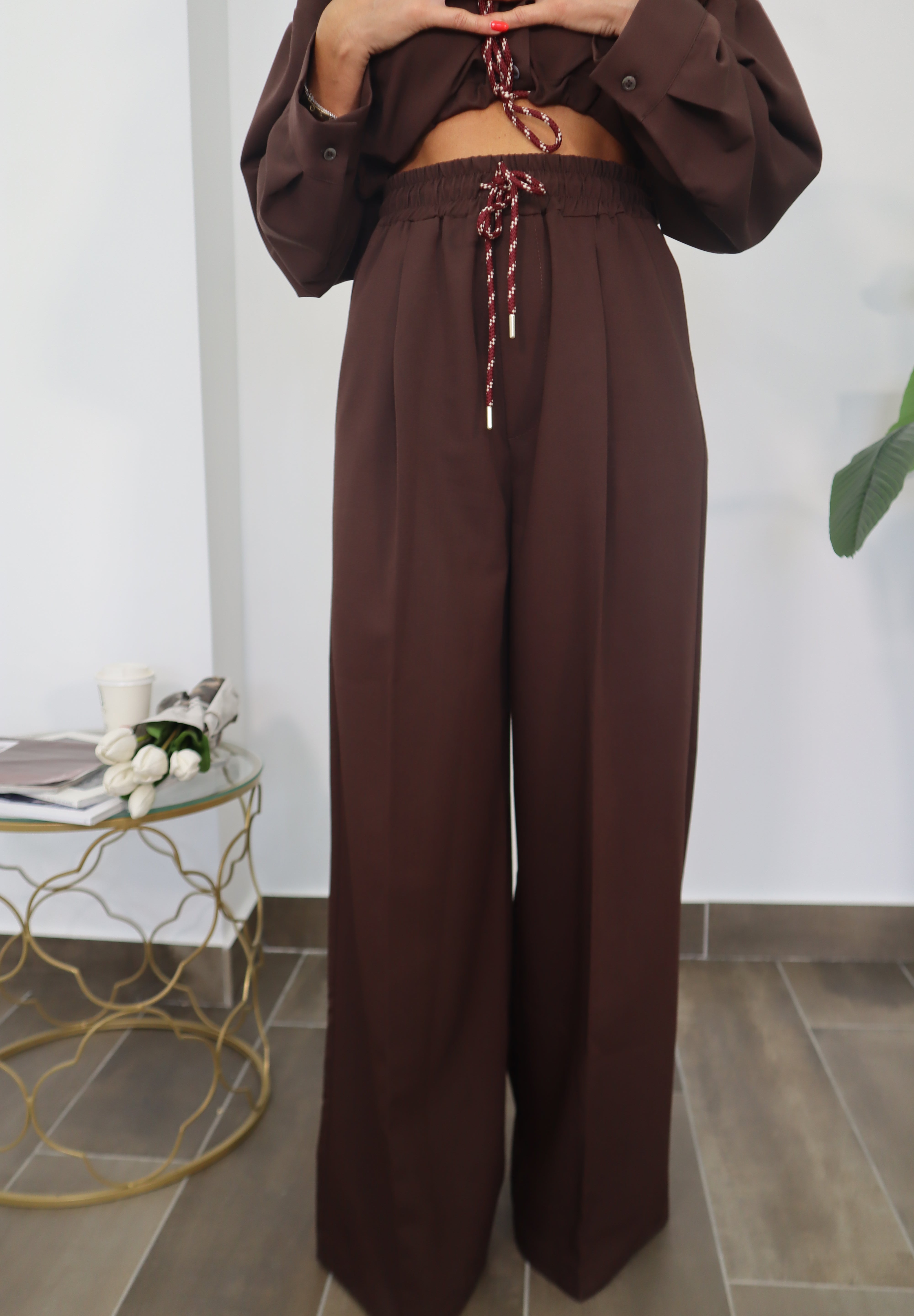 DRAWSTRING TROUSERS DARK BROWN