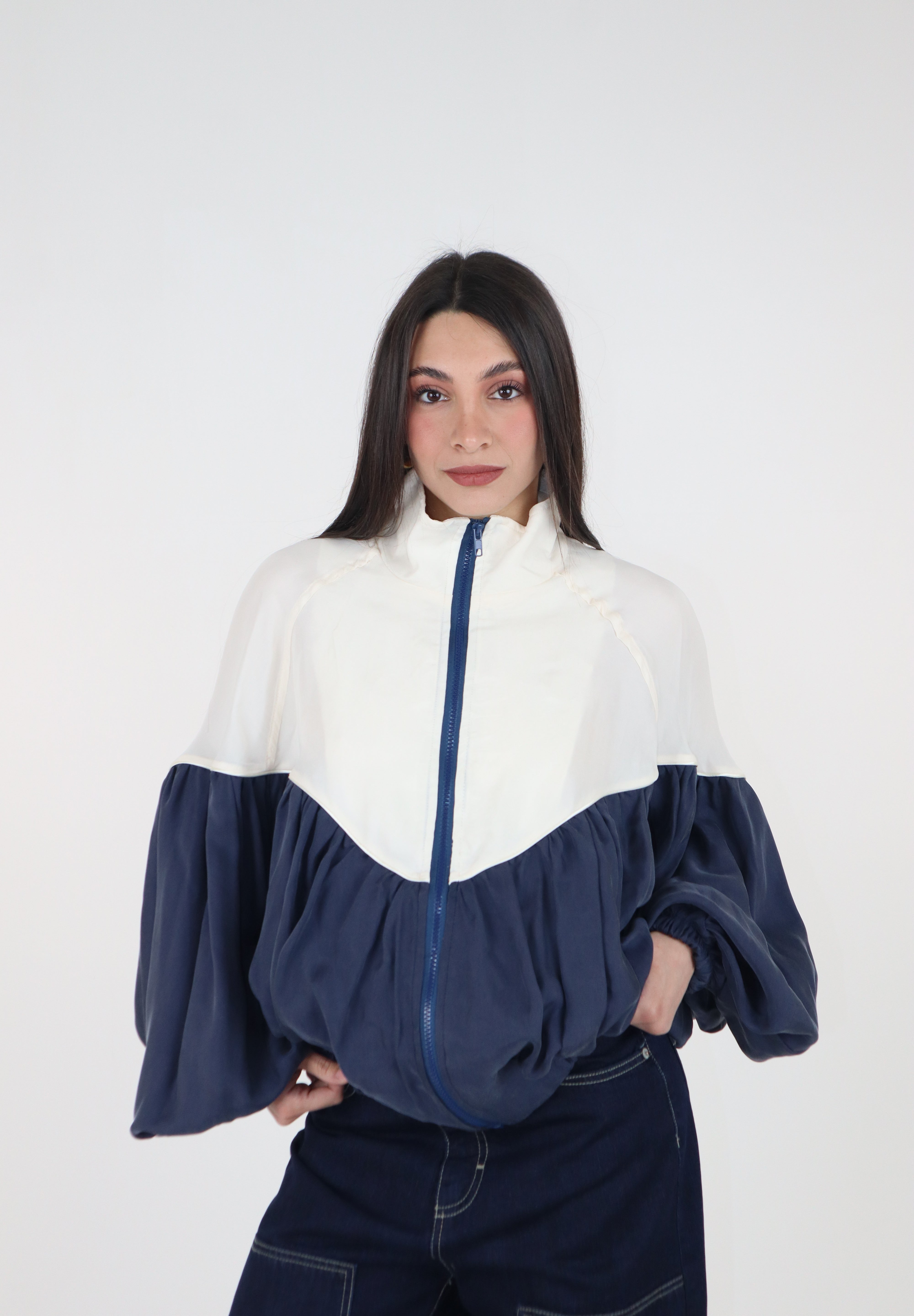 GIACCA BOMBER CUPRO BLU