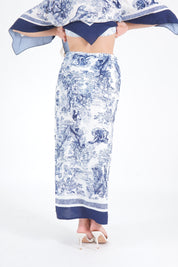 GONNA MIDI FOULARD TOILE BLU