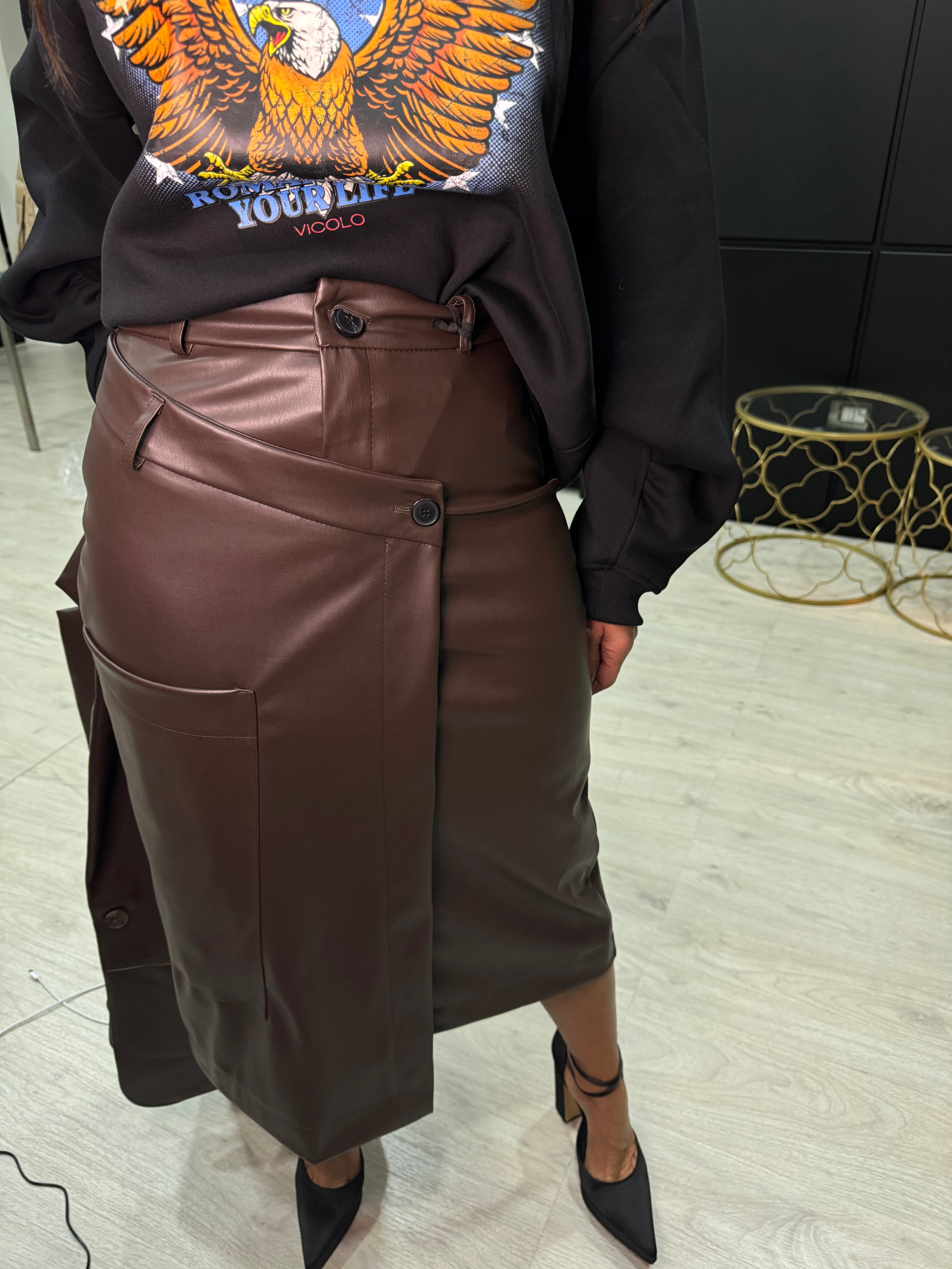 LEATHER SKIRT BROWN