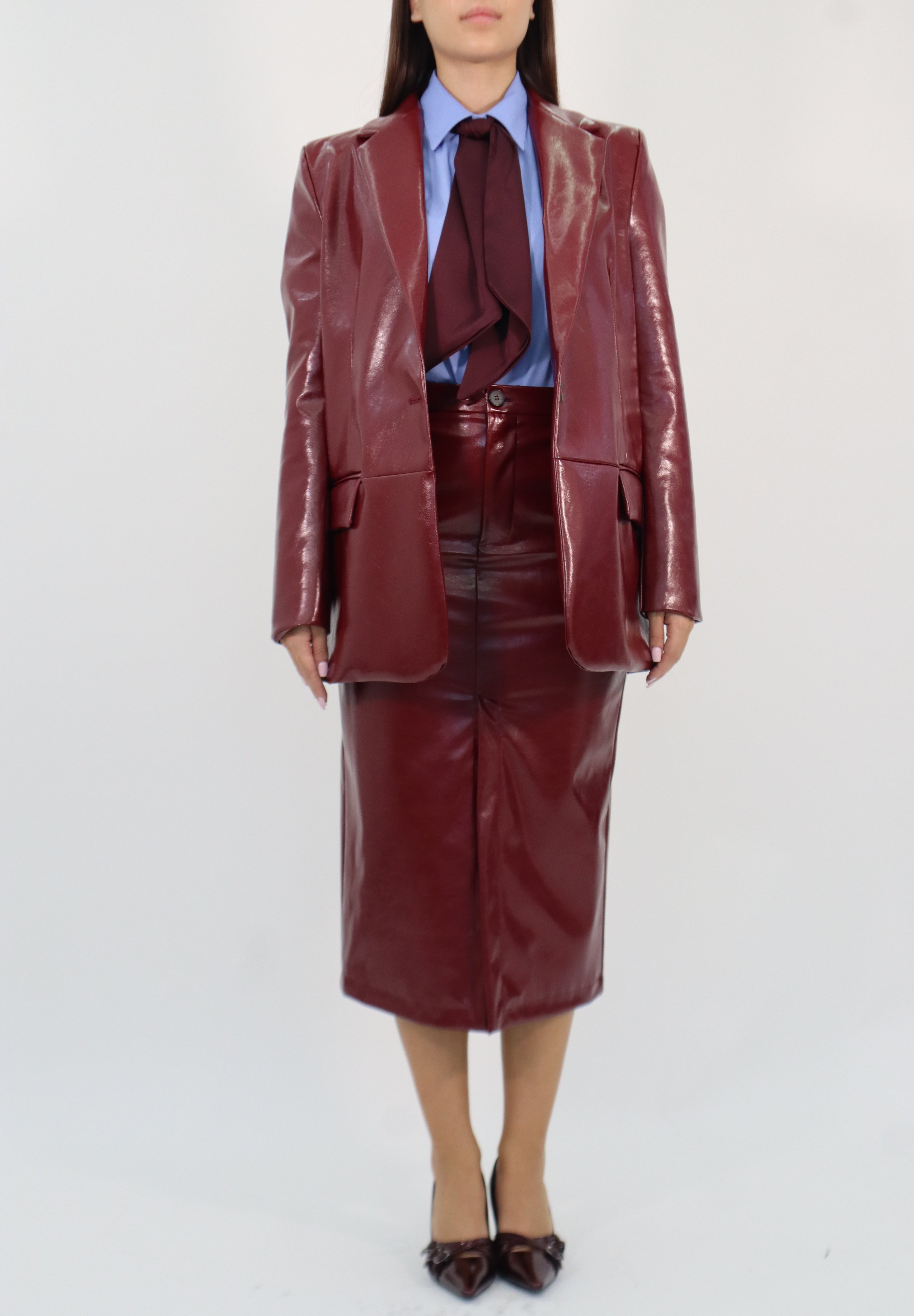 BURGUNDY ECO-LEATHER SKIRT