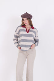 POLO BICOLOR GRIGIO/BORDEAUX