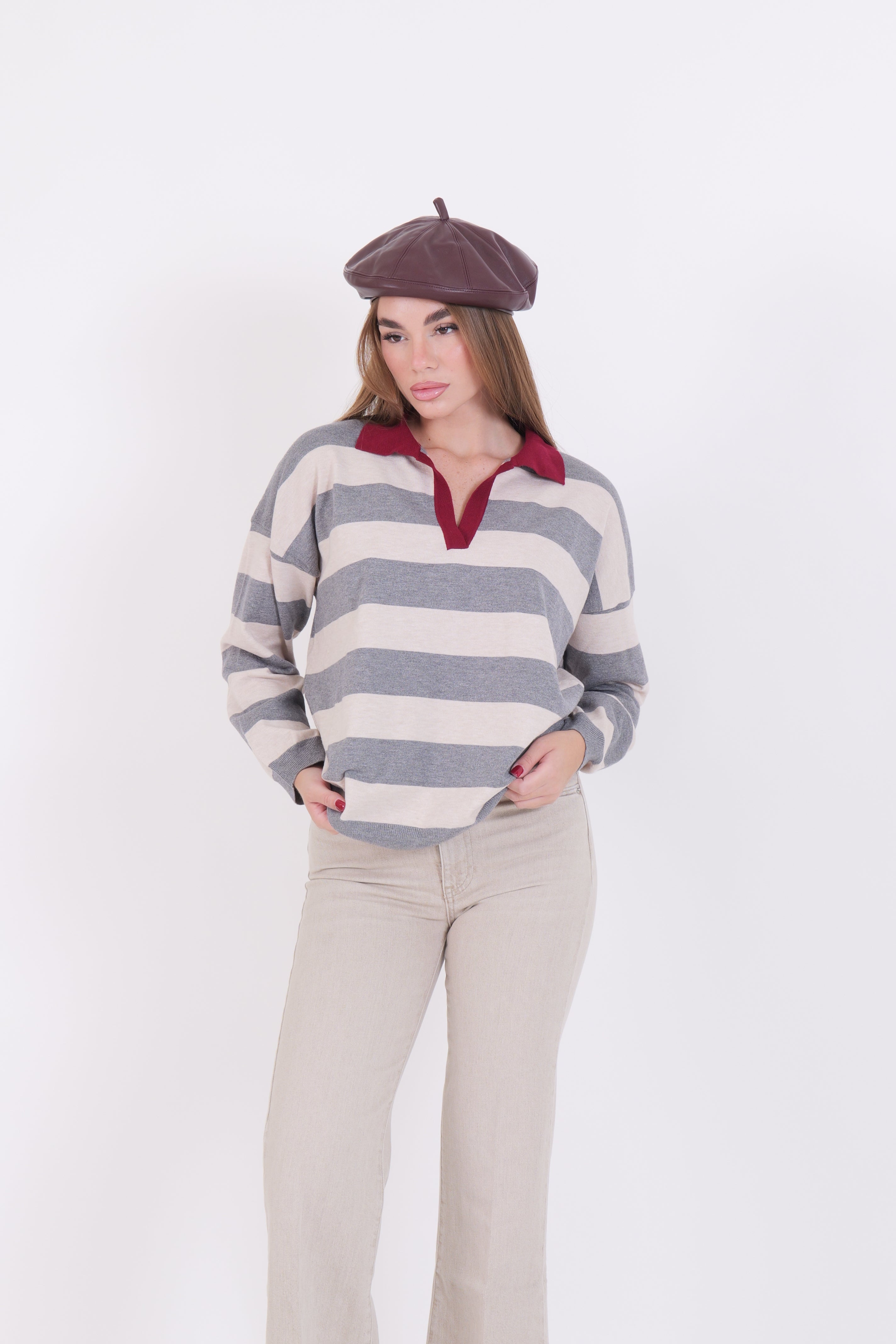POLO BICOLOR GRIGIO/BORDEAUX