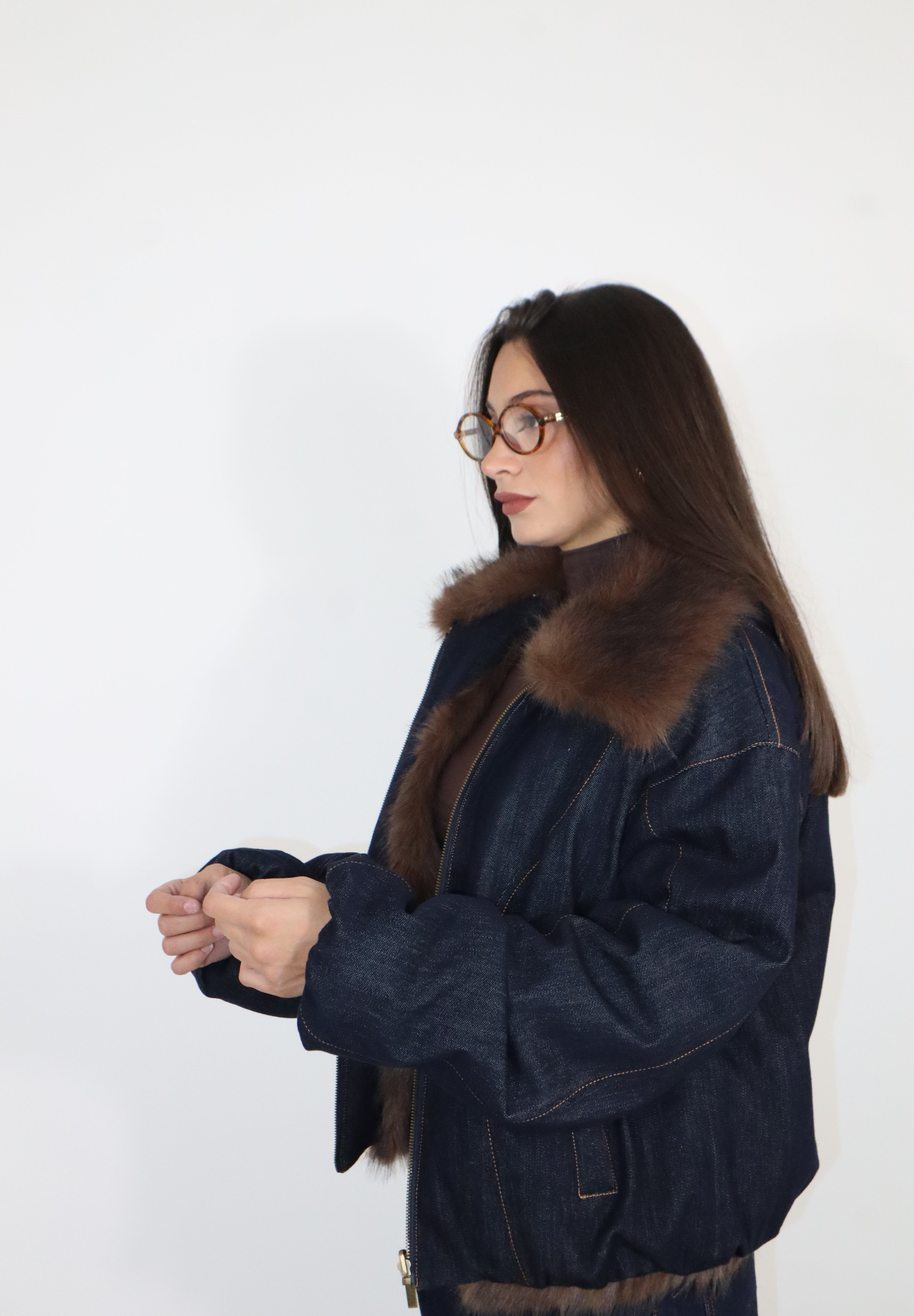 BOMBER DENIM ECOFUR