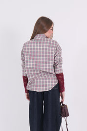 CAMICIA FIOCCO BEIGE/BORDEAUX