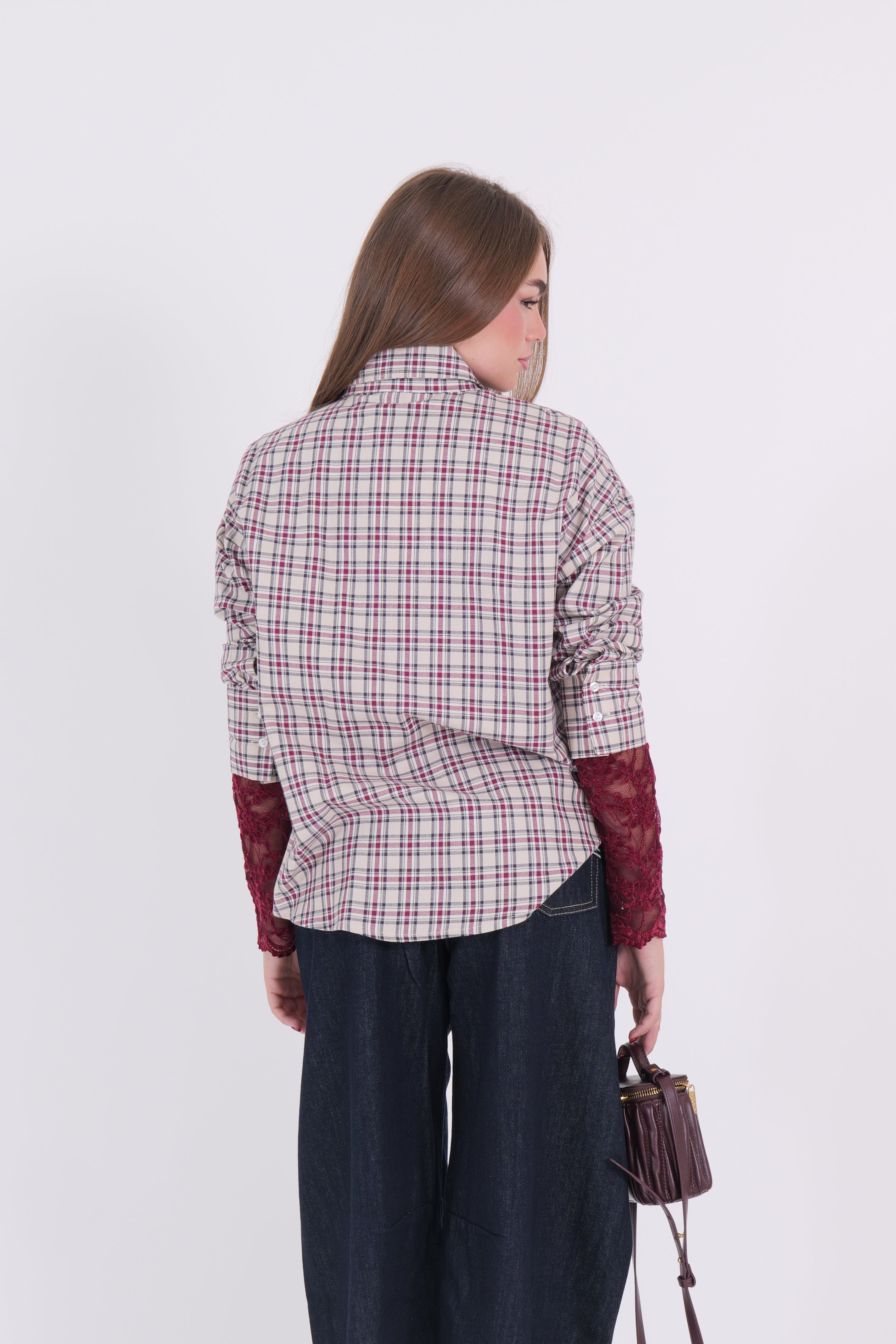 CAMICIA FIOCCO BEIGE/BORDEAUX