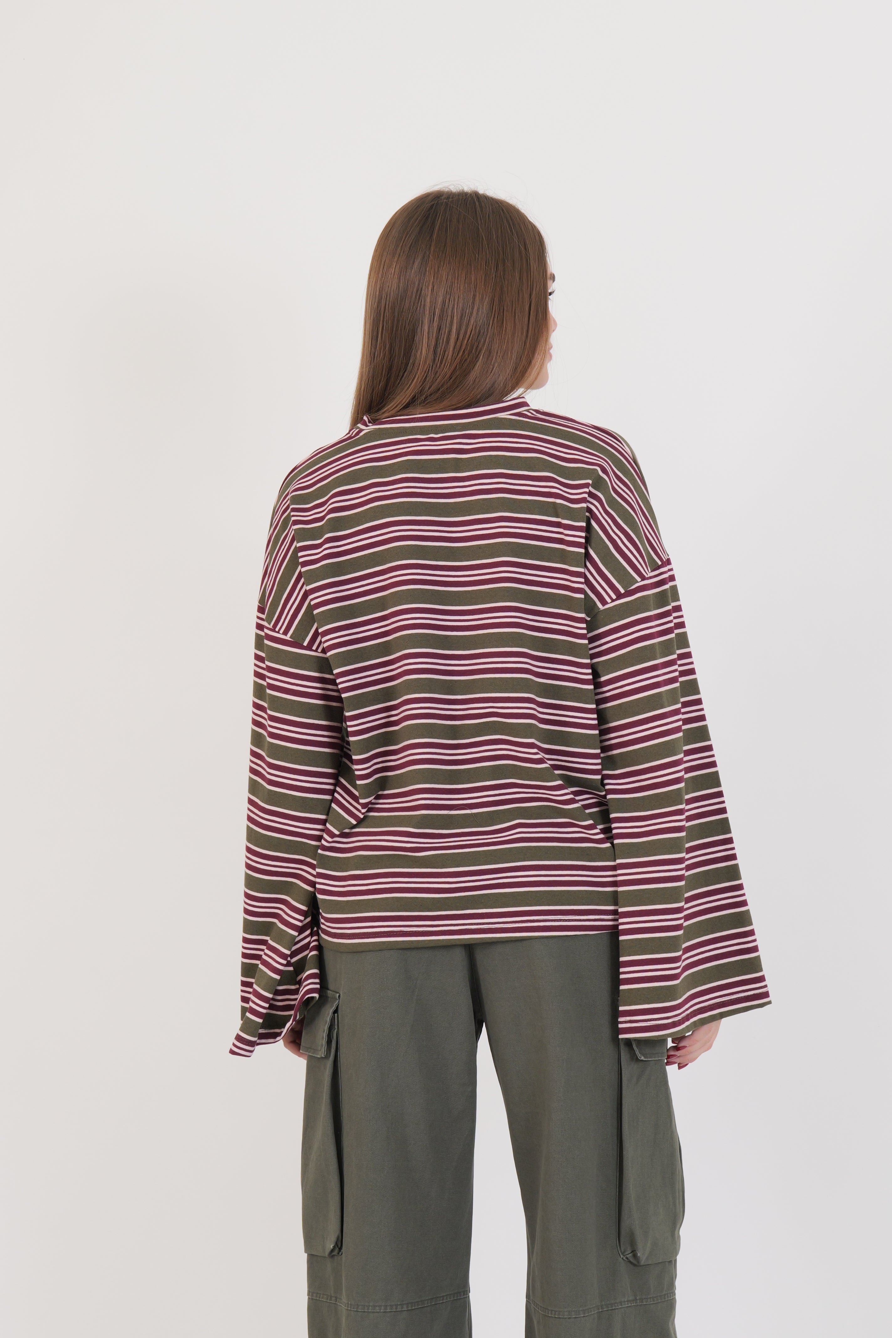 MAGLIA RIGHE BORDEAUX/MILITARE