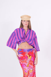 CAMICIA MISTO SETA RIGA VIOLA/FUXIA