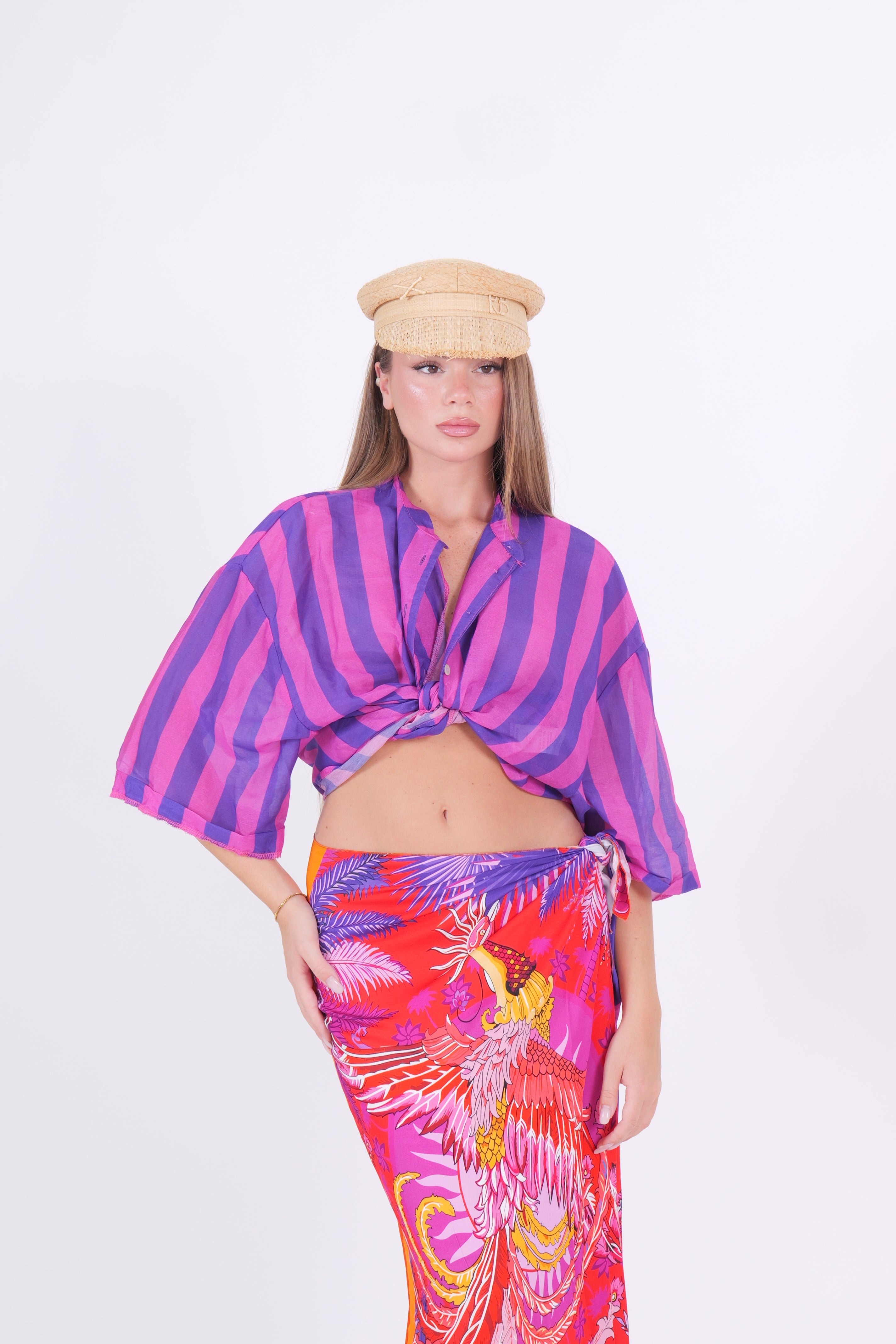 CAMICIA MISTO SETA RIGA VIOLA/FUXIA