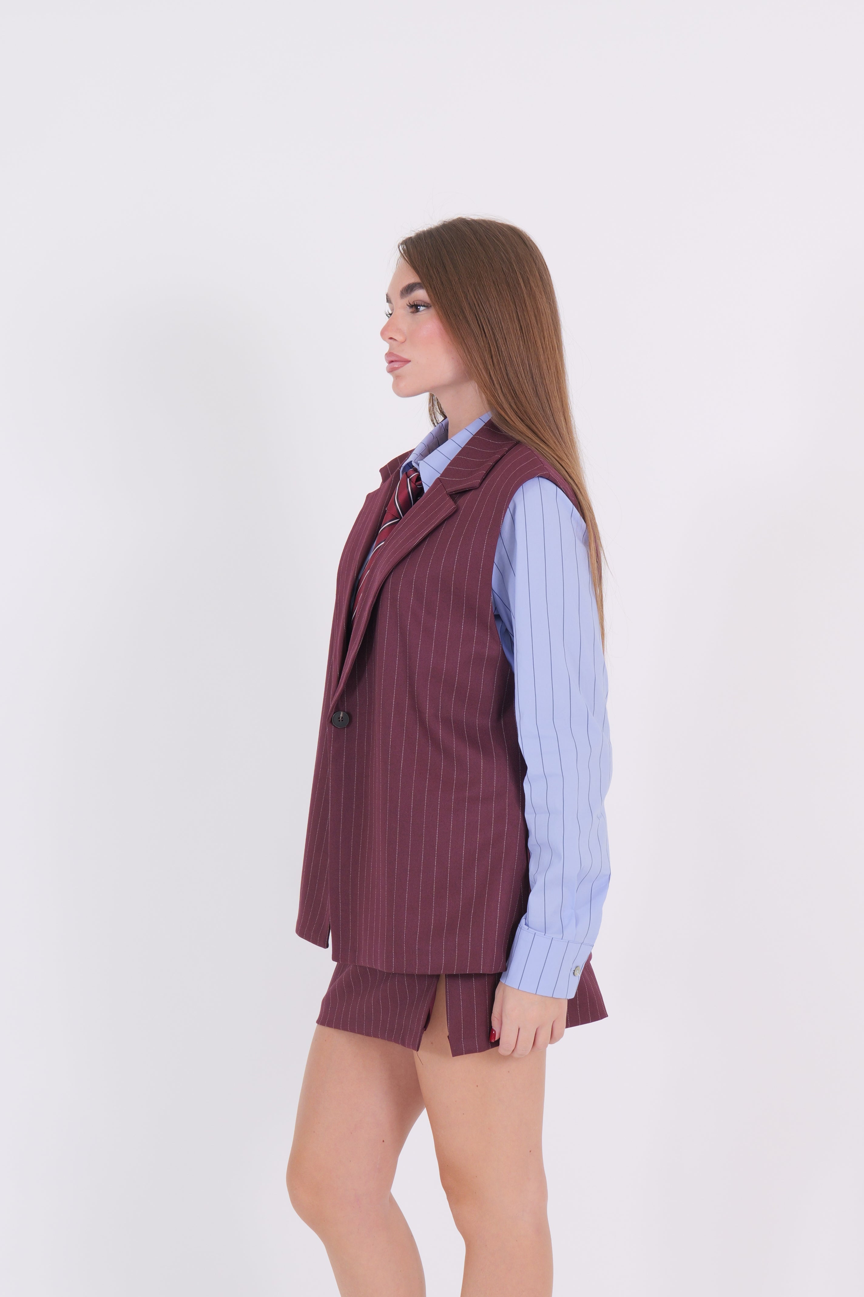 GILET LUNGO BORDEAUX GESSATO