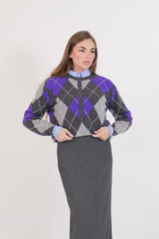 MAGLIA GIROCOLLO LANA ANTRACITE/VIOLA