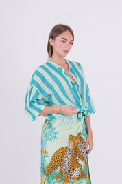 CAMICIA MUSSOLA RIGA TURCHESE/MENTA