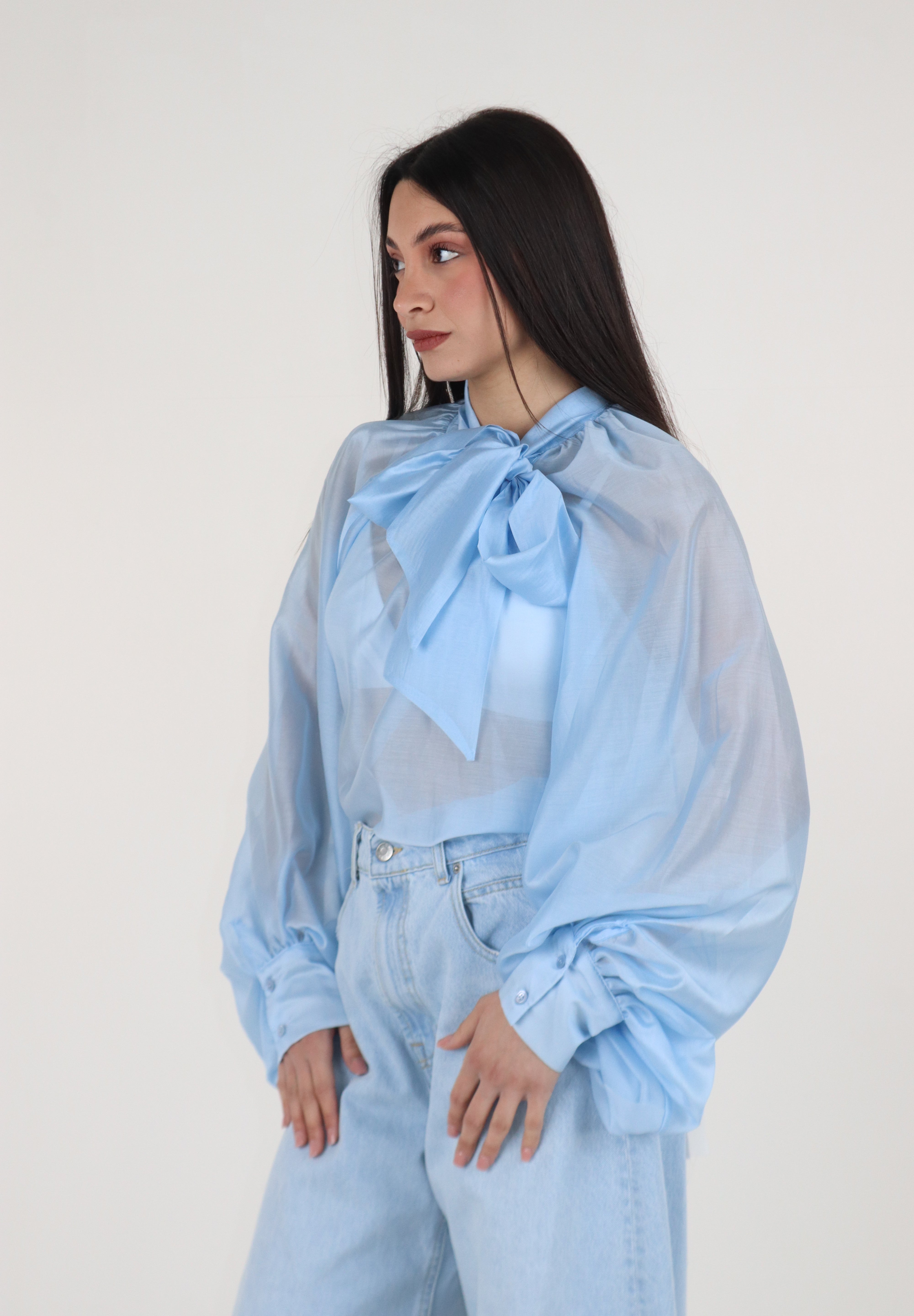 CAMICIA FIOCCO CELESTE