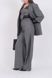 PANTALONE GESSATO PIZZO GRIGIO/NERO