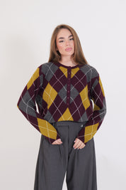 MAGLIA GIROCOLLO LANA VINO/GRIGIO/VERDE