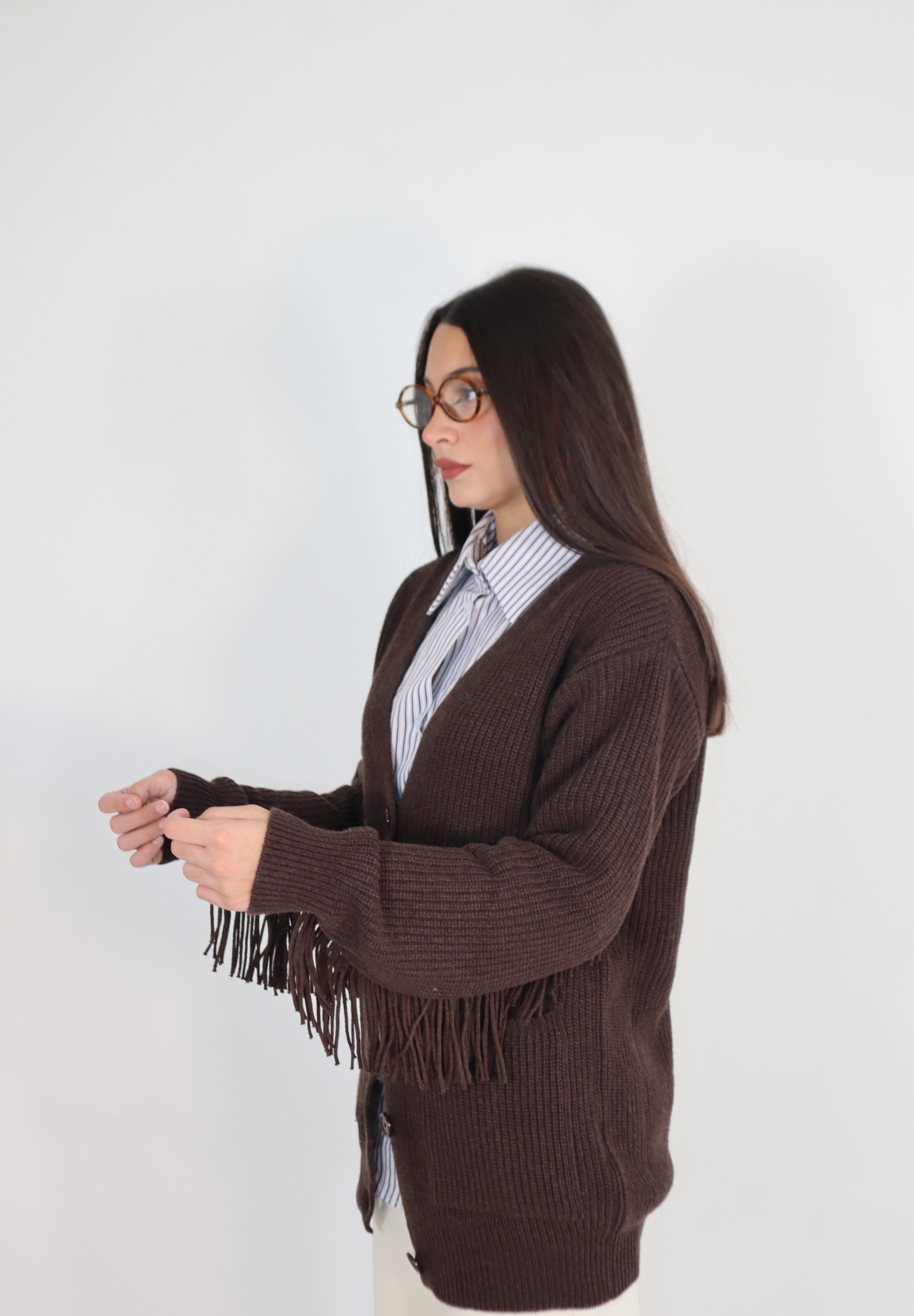 CARDIGAN IN MAGLIA CON FRANGE