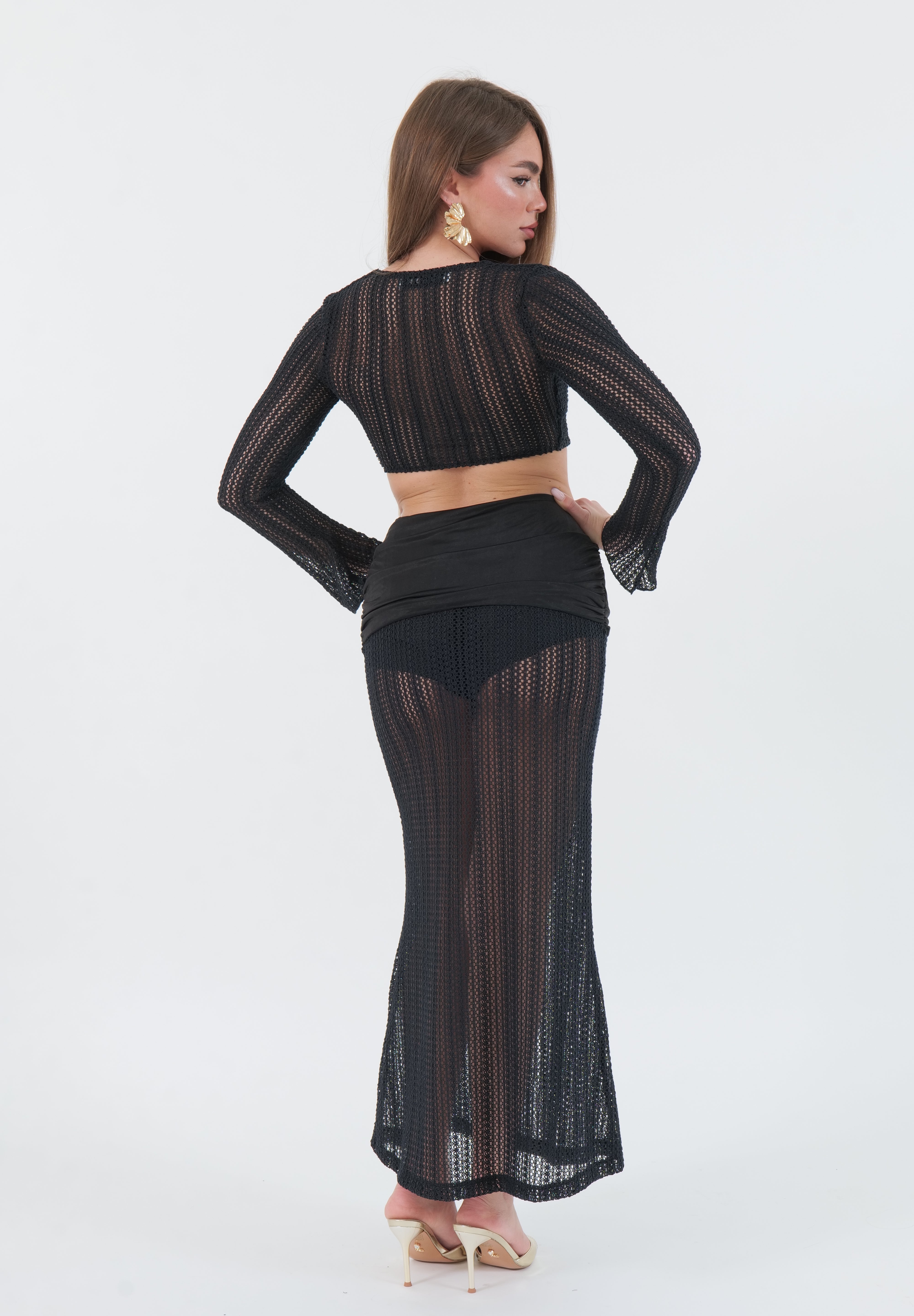 CROP TOP CROCHET NERO