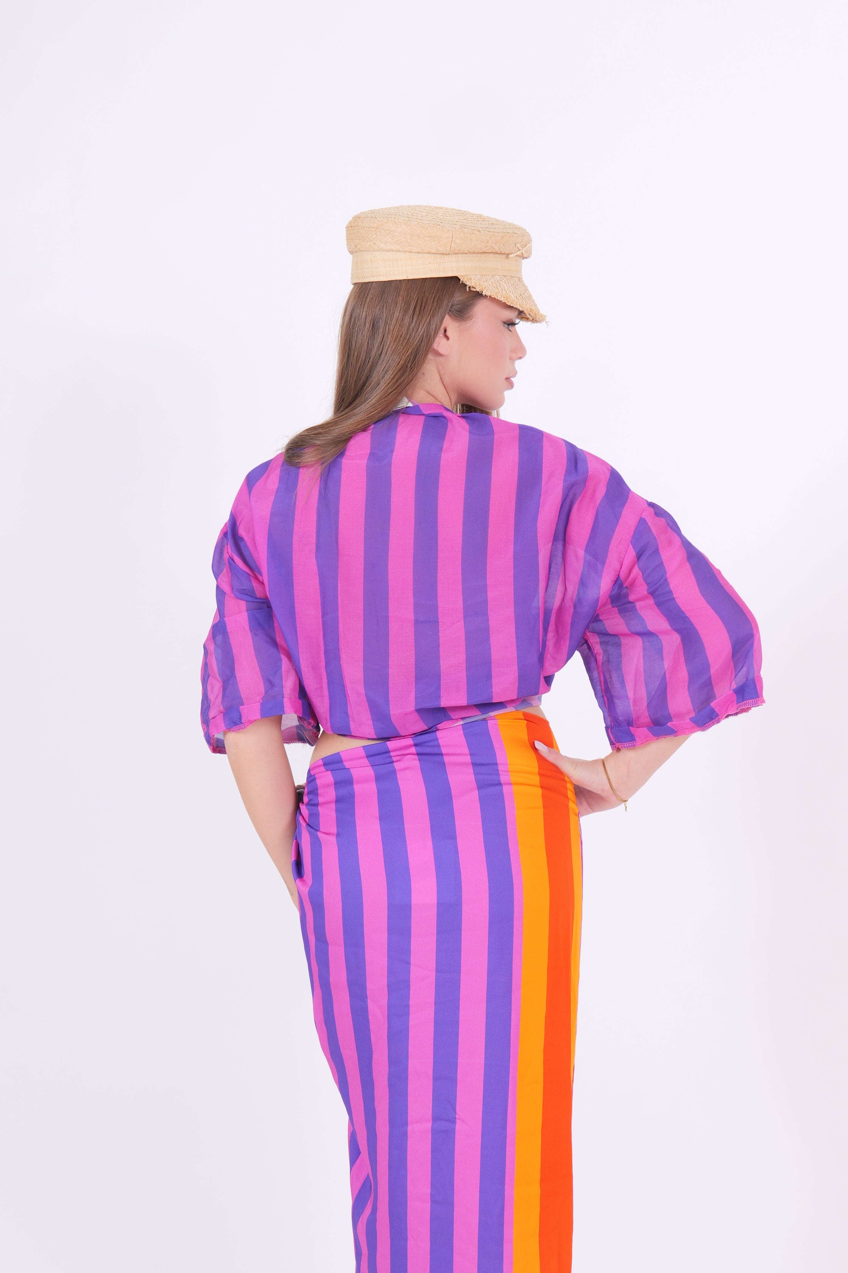 CAMICIA MISTO SETA RIGA VIOLA/FUXIA