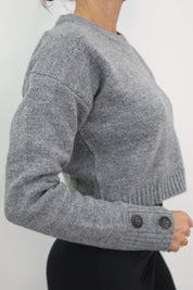 CREW NECK SHORT SLEEVE SWEATER WITH BUTTON