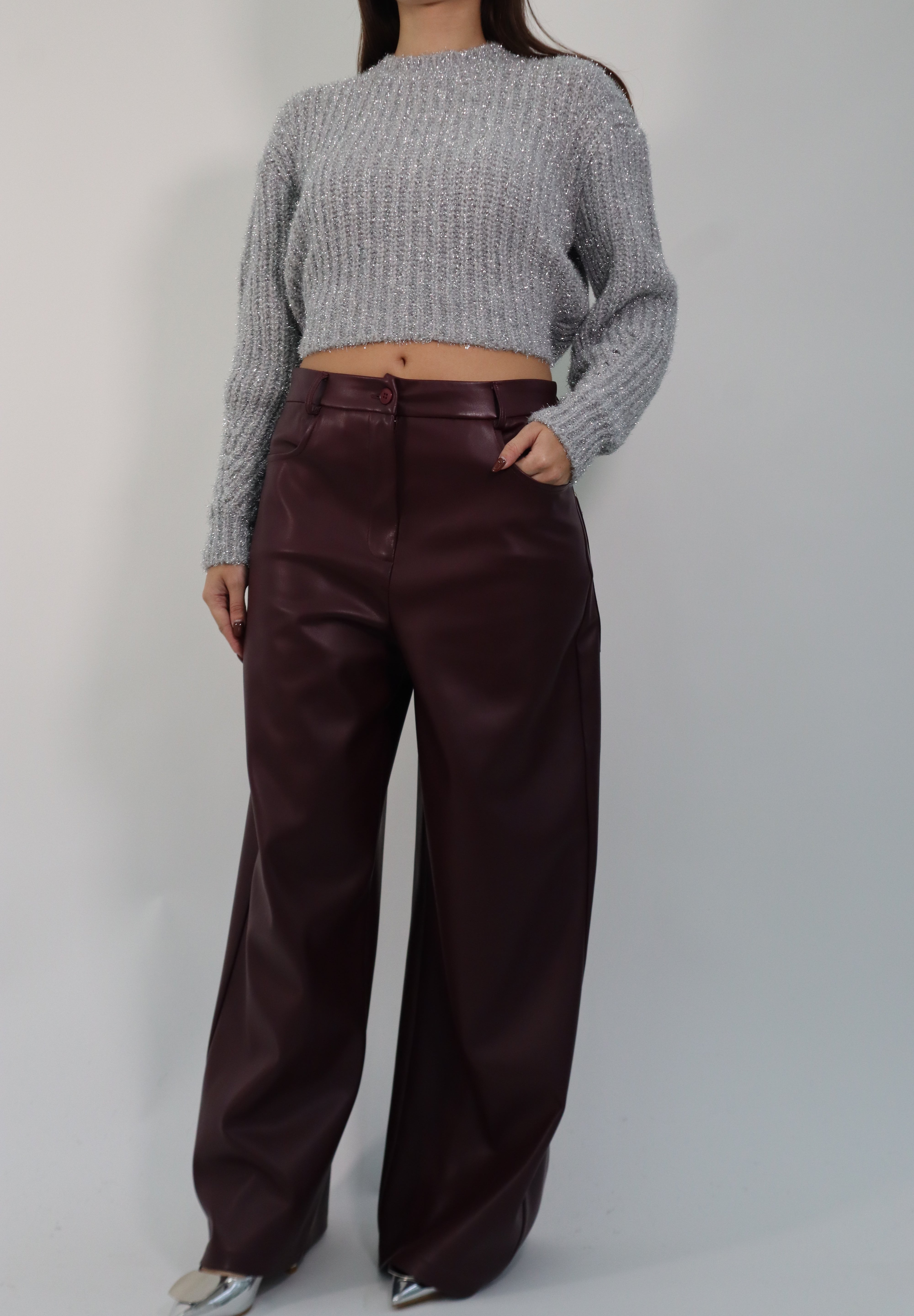 PANTALONE ECOPELLE BORDEAUX