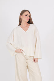 MAGLIONE SCOLLO V BURRO