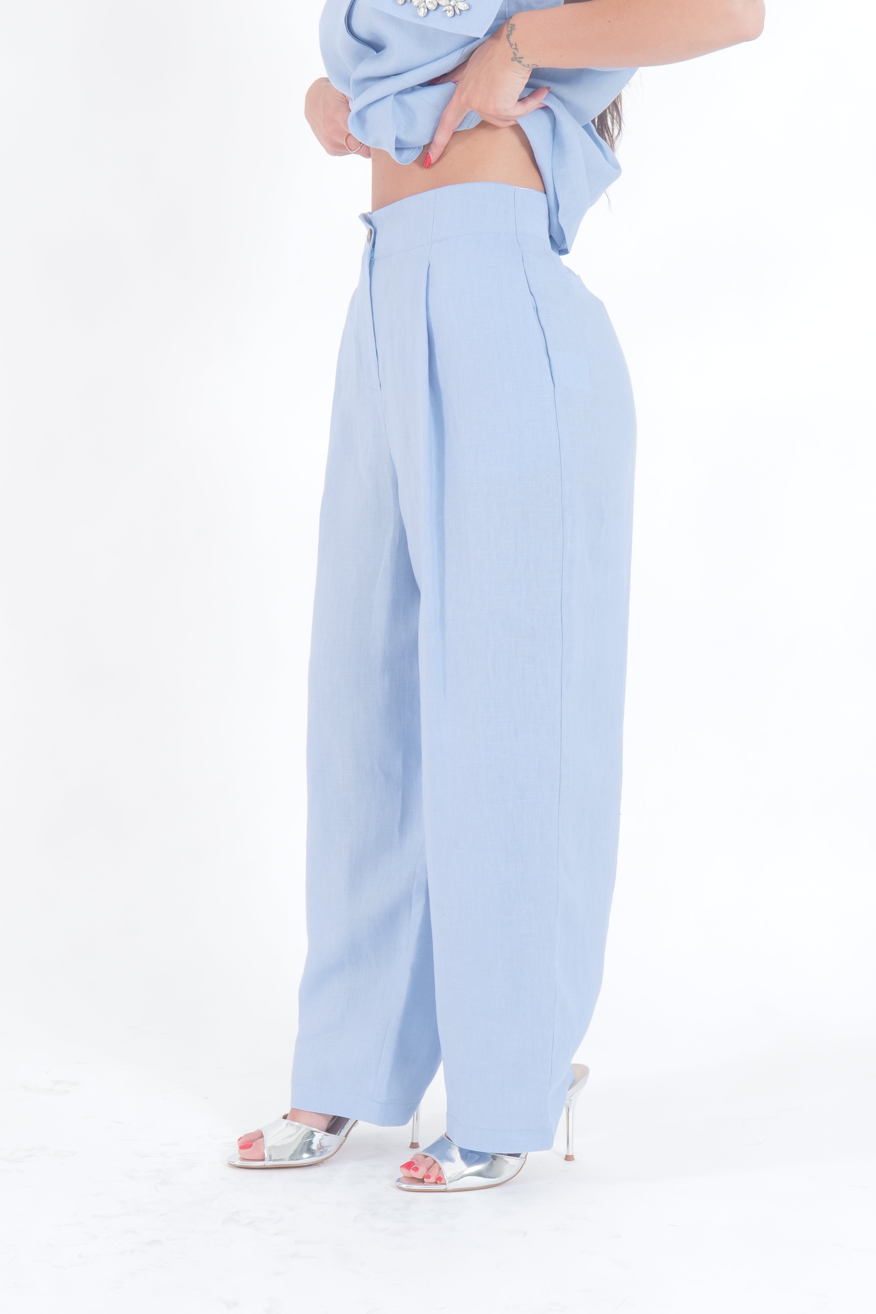 PANTALONE AZZURRO LINEN