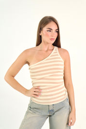 CANOTTA STRIPES MONOSPALLA BEIGE