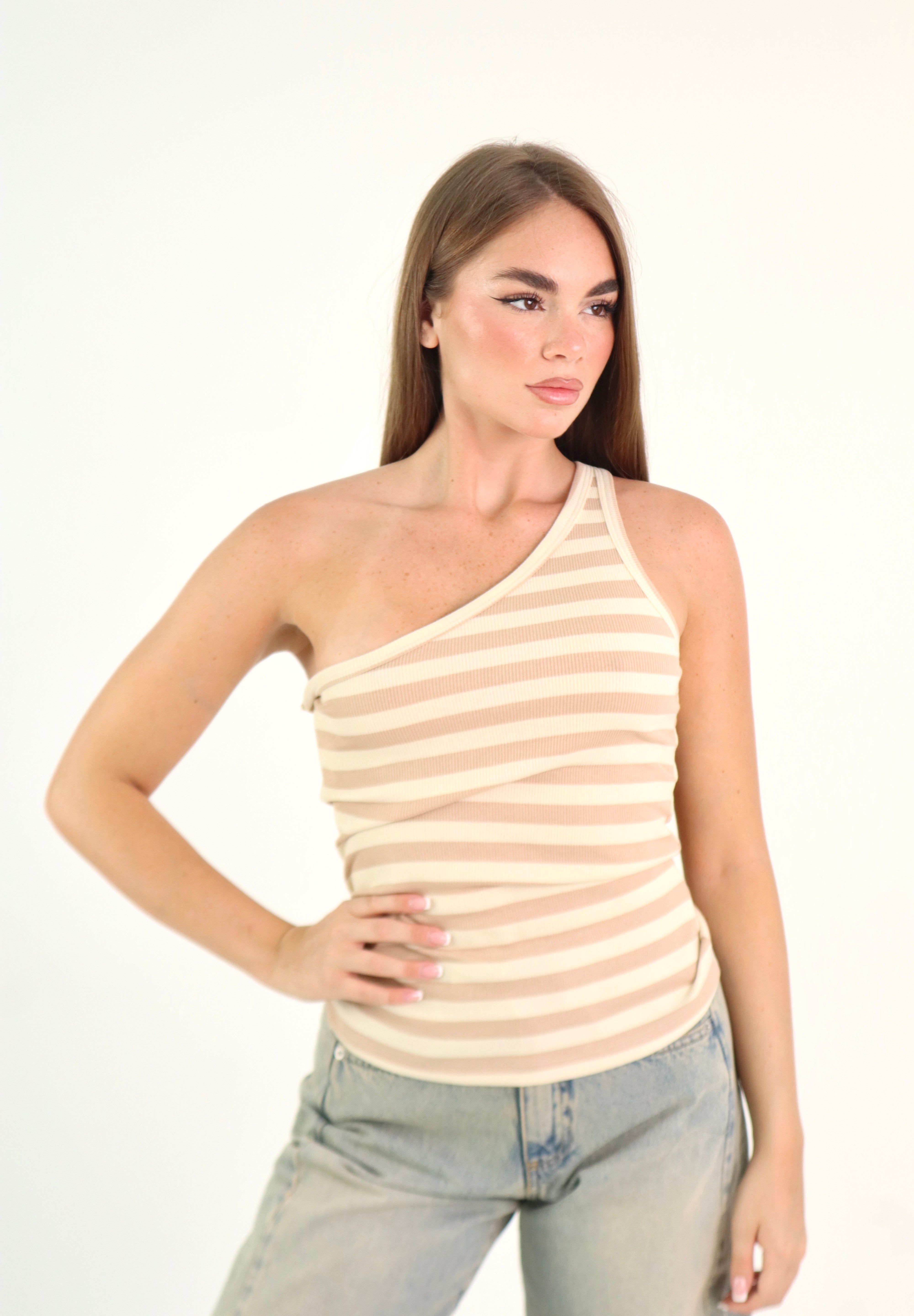 CANOTTA STRIPES MONOSPALLA BEIGE