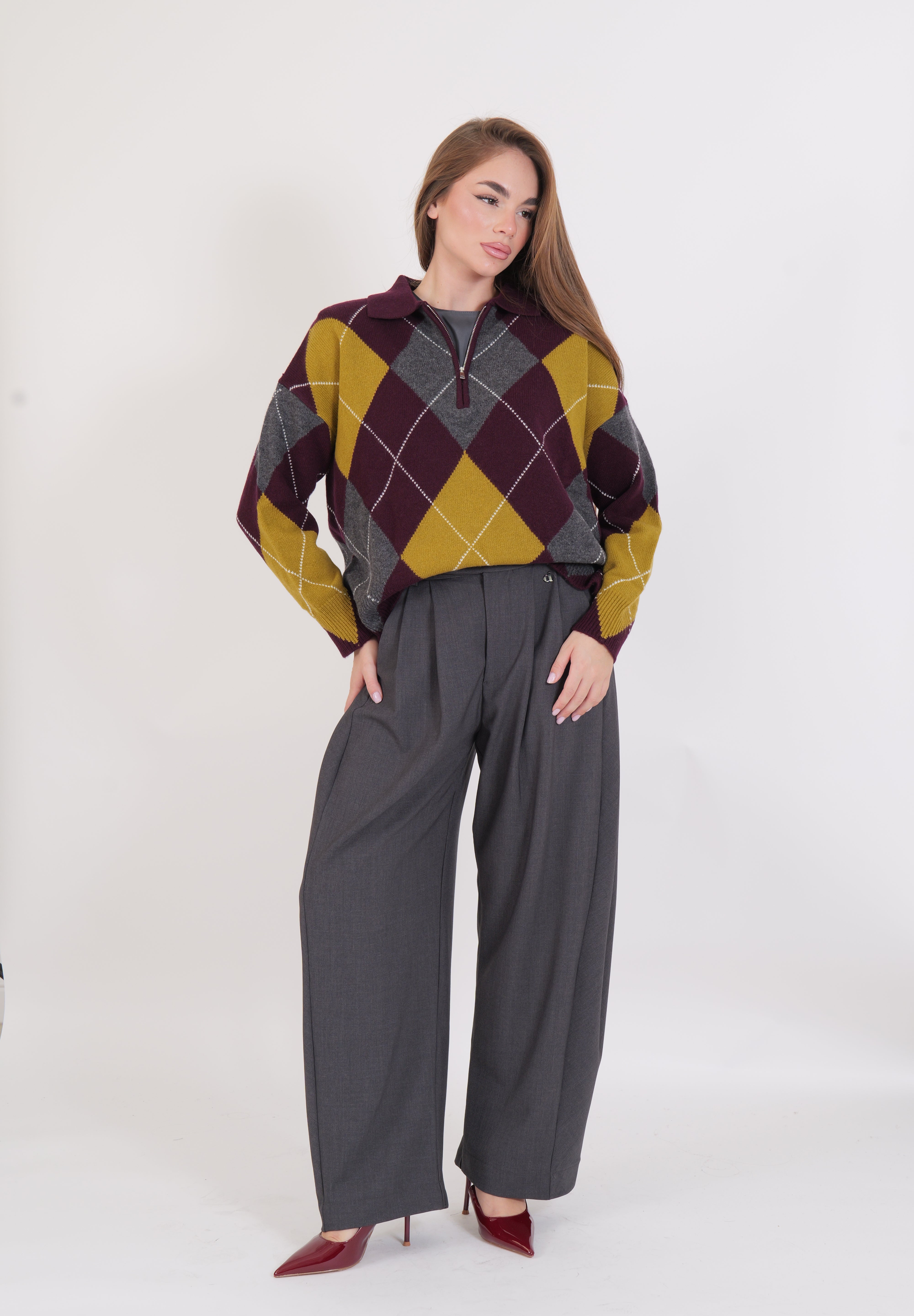 MAGLIA ROMBI DIXIE VINO/GRIGIO/VERDE