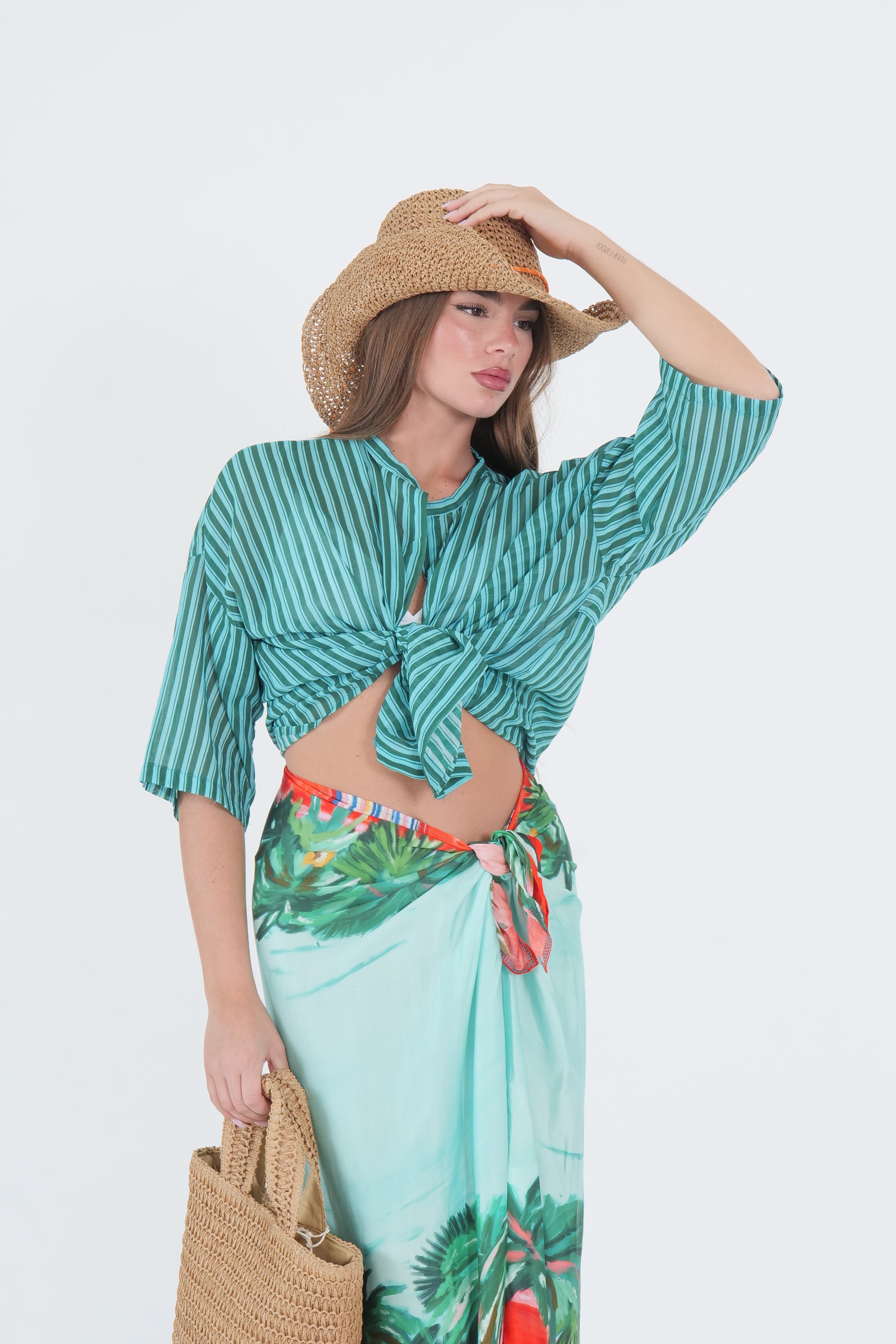 CAMICIA MUSSOLA VERDE/TURCHESE