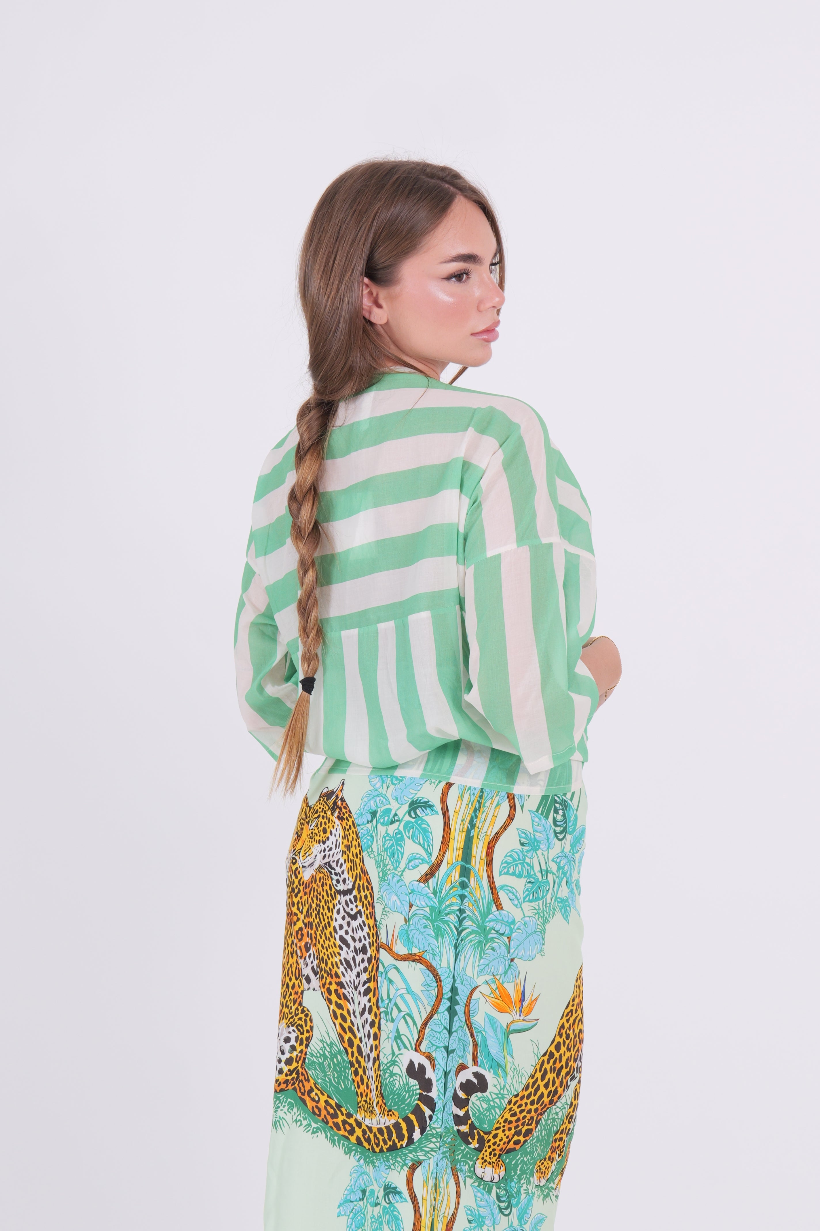 CAMICIA MUSSOLA RIGA VERDE/PANNA