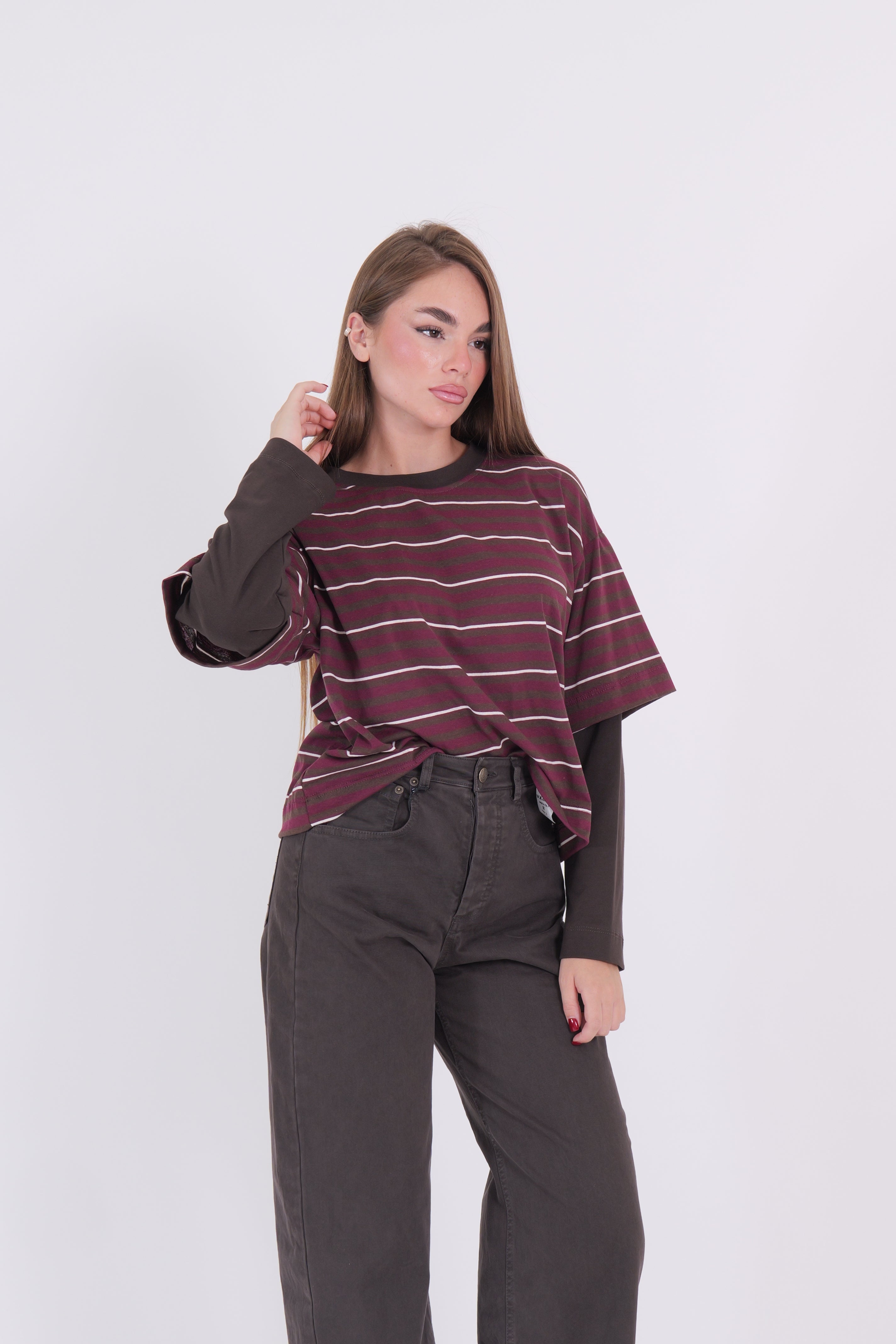 T-SHIRT ALA BORDEAUX/BIANCO/MORO