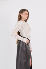 MAGLIA CORSETTO PIZZO BURRO