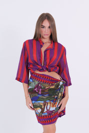 CAMICIA MUSSOLA RIGA VIOLA/ROSSO