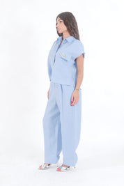 PANTALONE AZZURRO LINEN