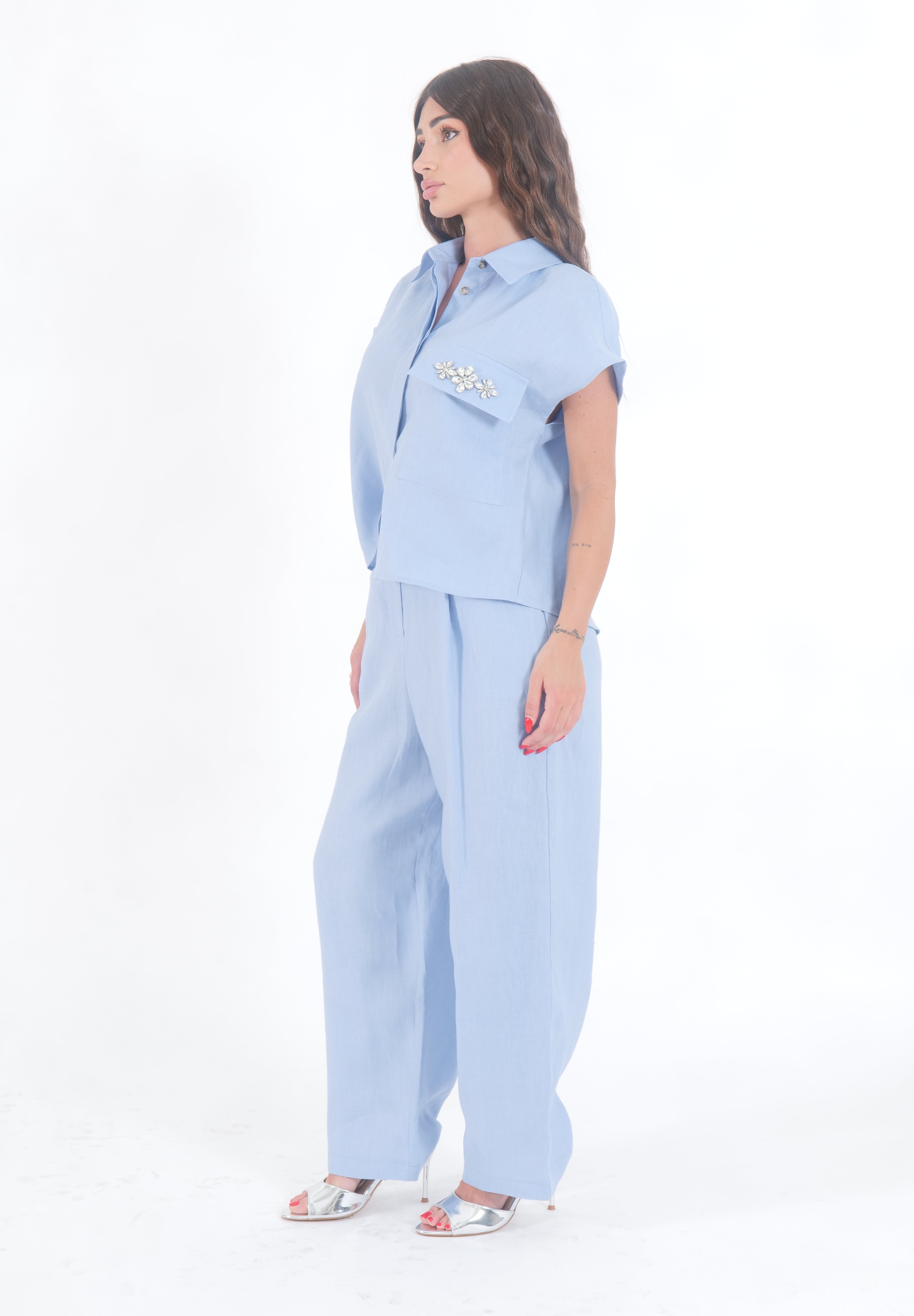 PANTALONE AZZURRO LINEN