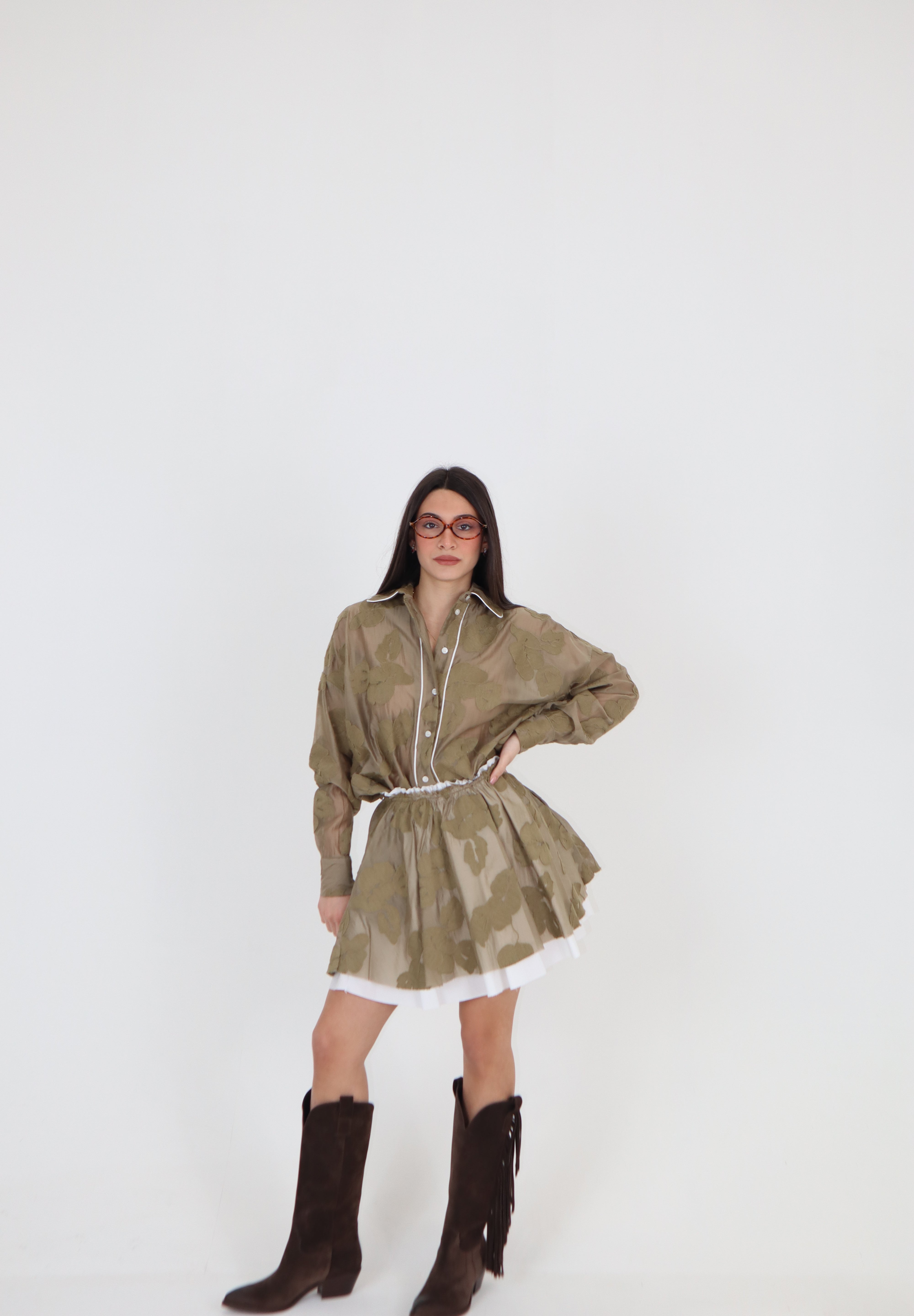 GONNA RICAMATA MILITARE