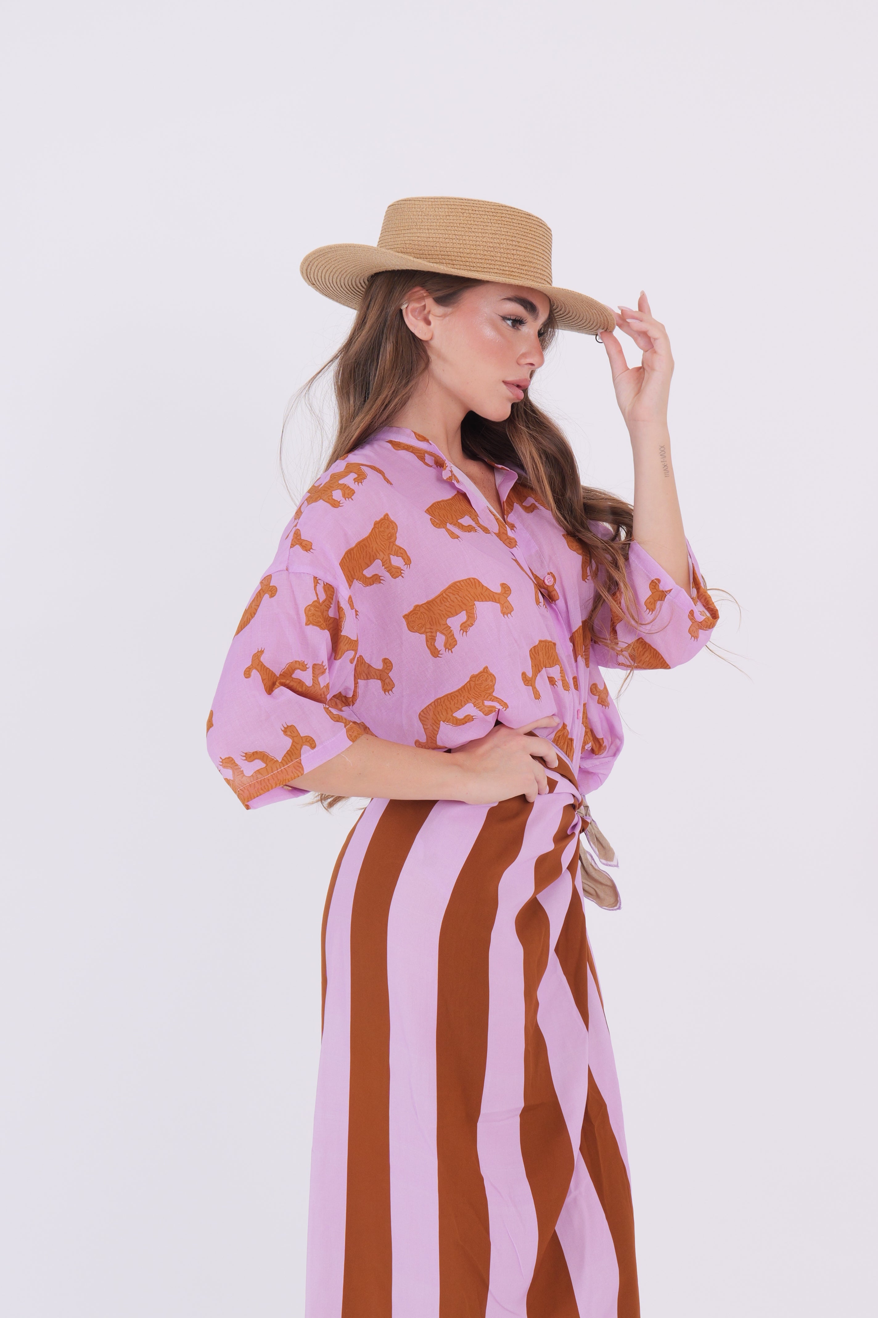 CAMICIA TIGRE LILLA/TABACCO