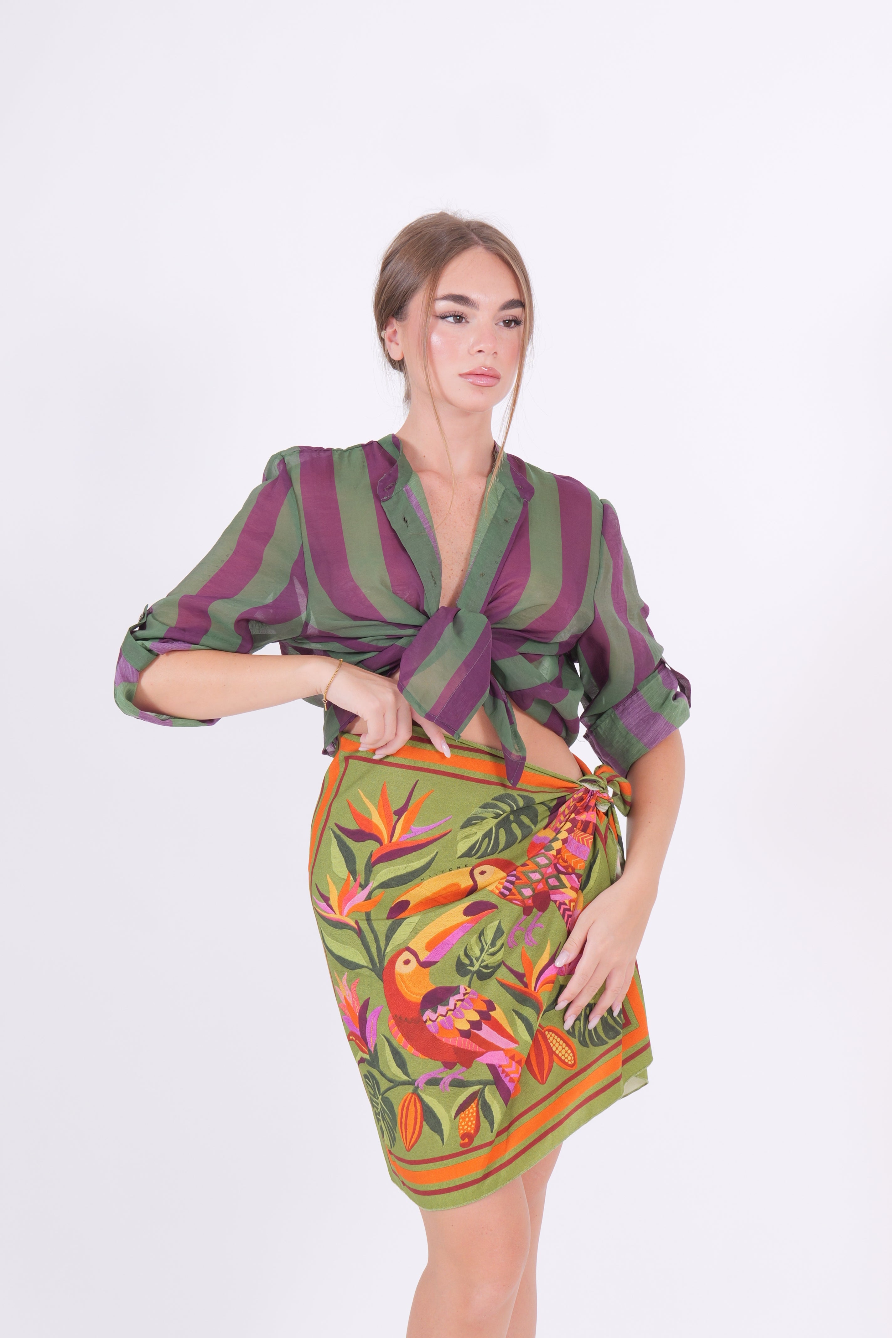 CAMICIA MUSSOLA VERDE/VIOLA