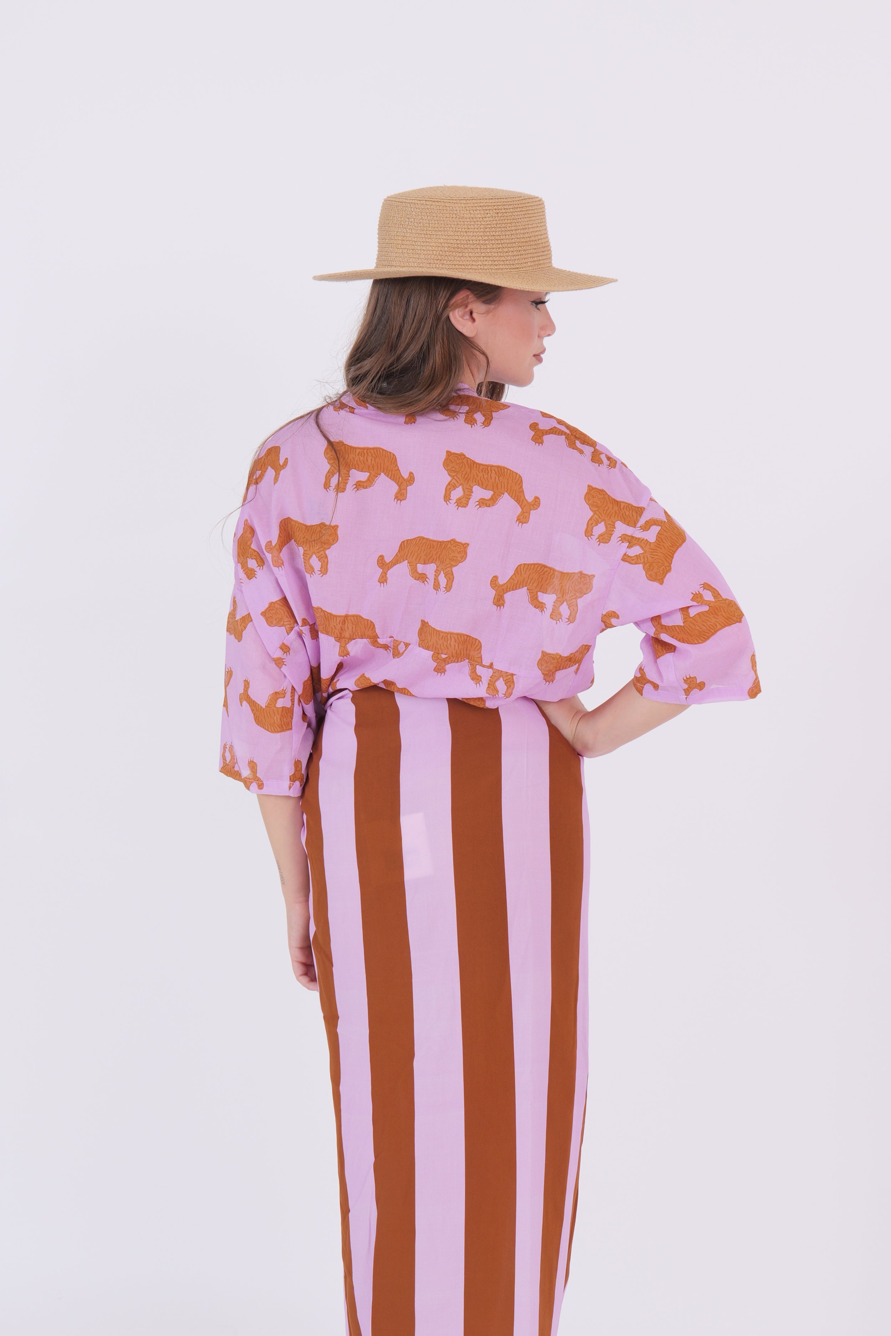 CAMICIA TIGRE LILLA/TABACCO