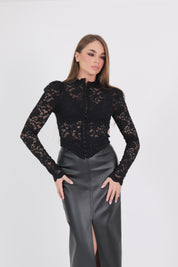 MAGLIA CORSETTO PIZZO NERO