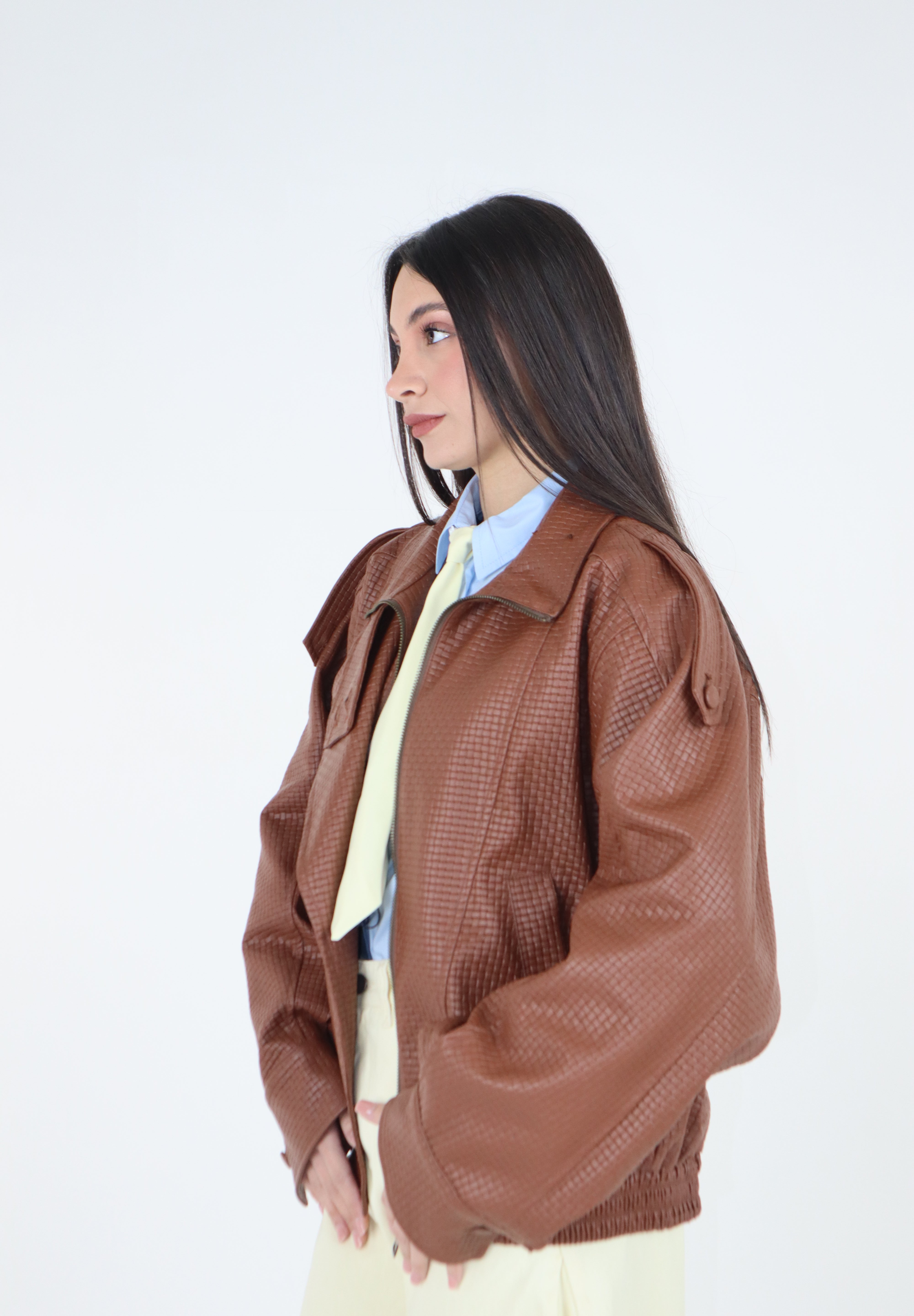 BOMBER INTRECCIO CUOIO