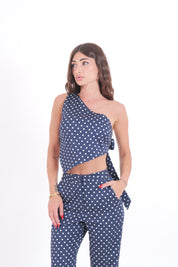 TOP MONOSPALLA POIS BLU