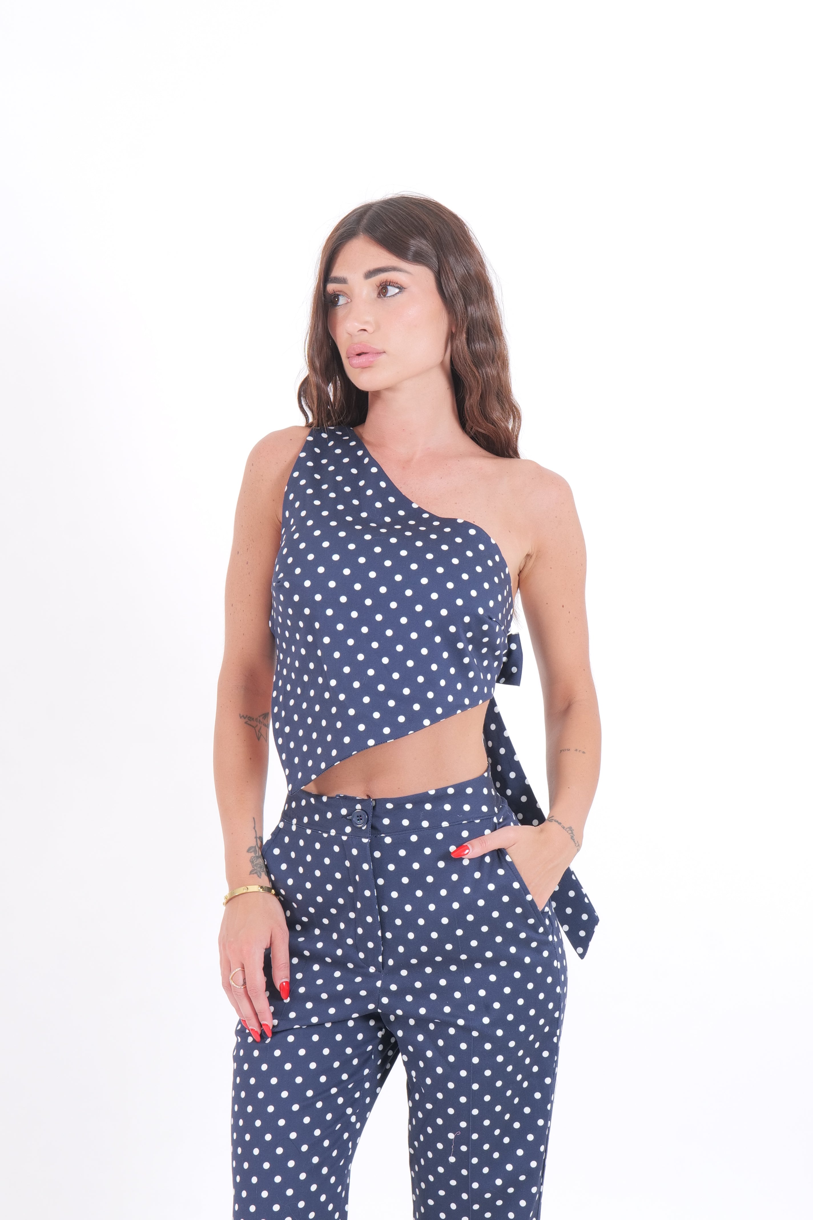 TOP MONOSPALLA POIS BLU