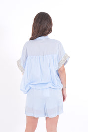 CAMICIA PAILLETTES CELESTE