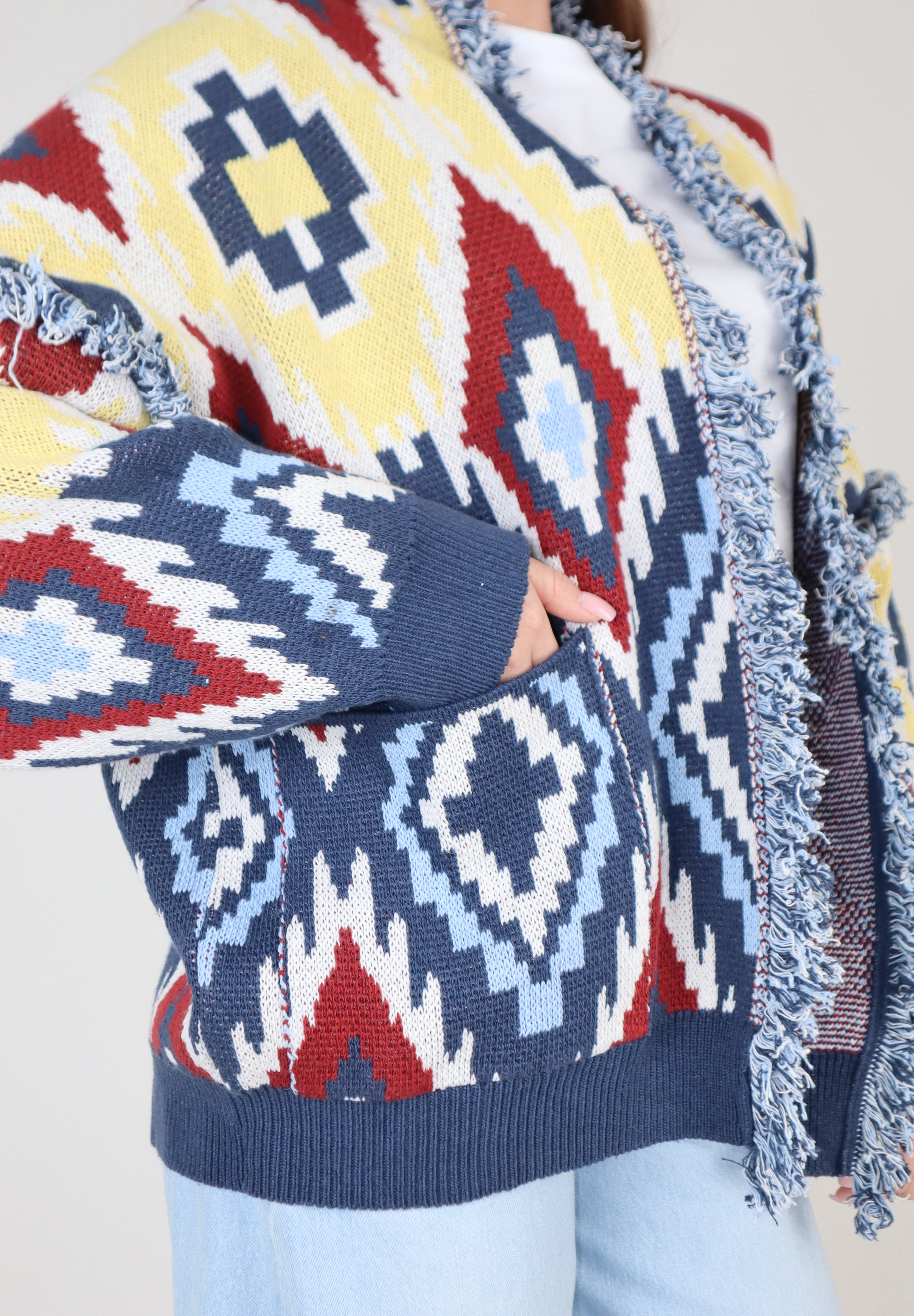 CARDIGAN ROMBI ALL OVER BLU