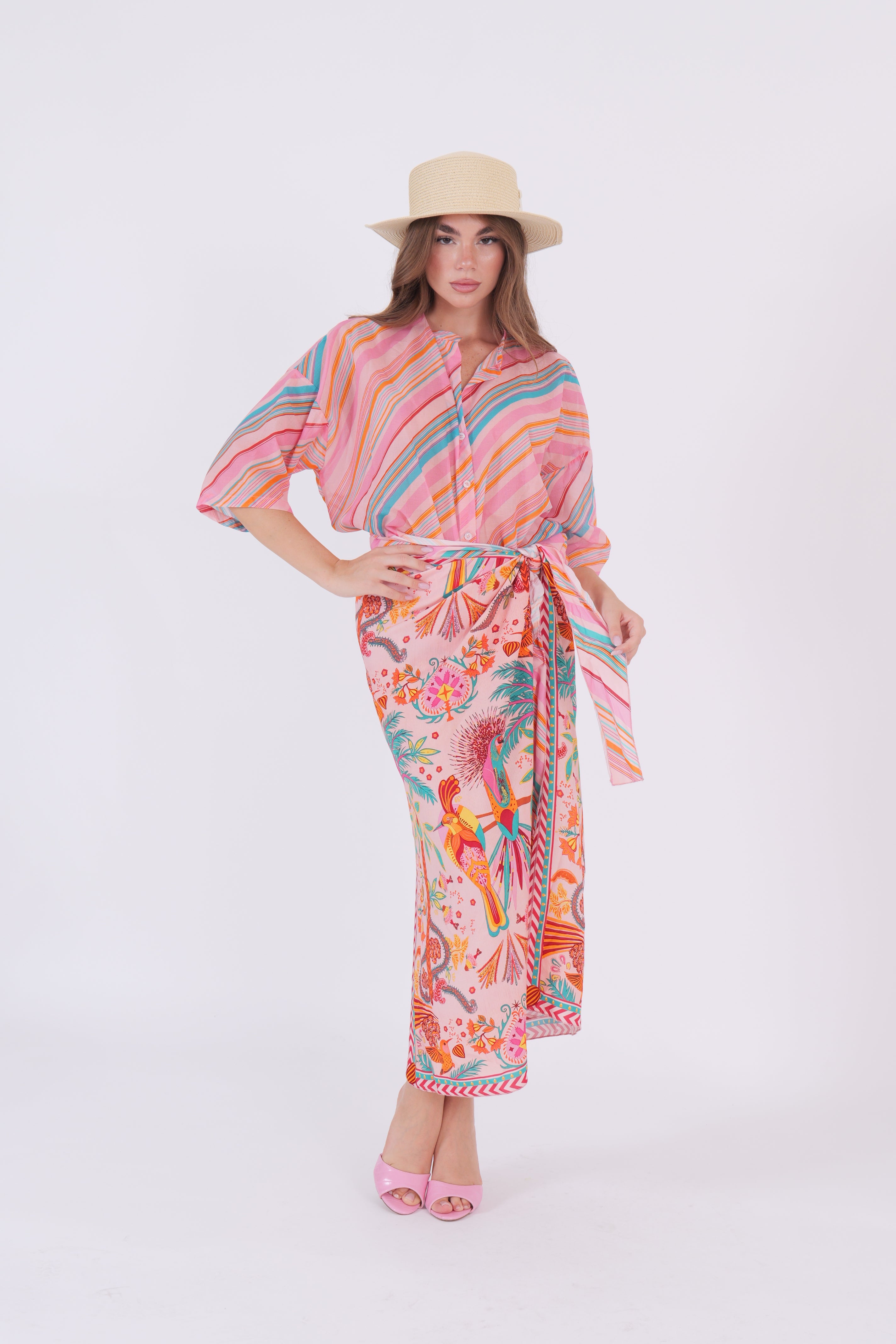 GONNA LUNGA FOULARD ROSA
