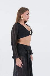 CROP TOP CROCHET NERO